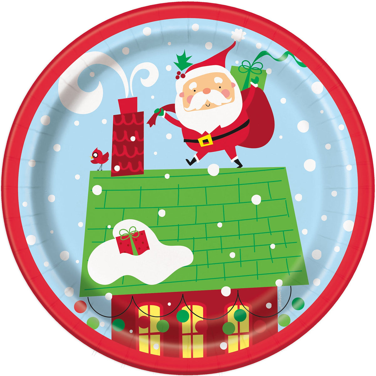 Colorful Santa Christmas 8 Round Paper Plates 7in