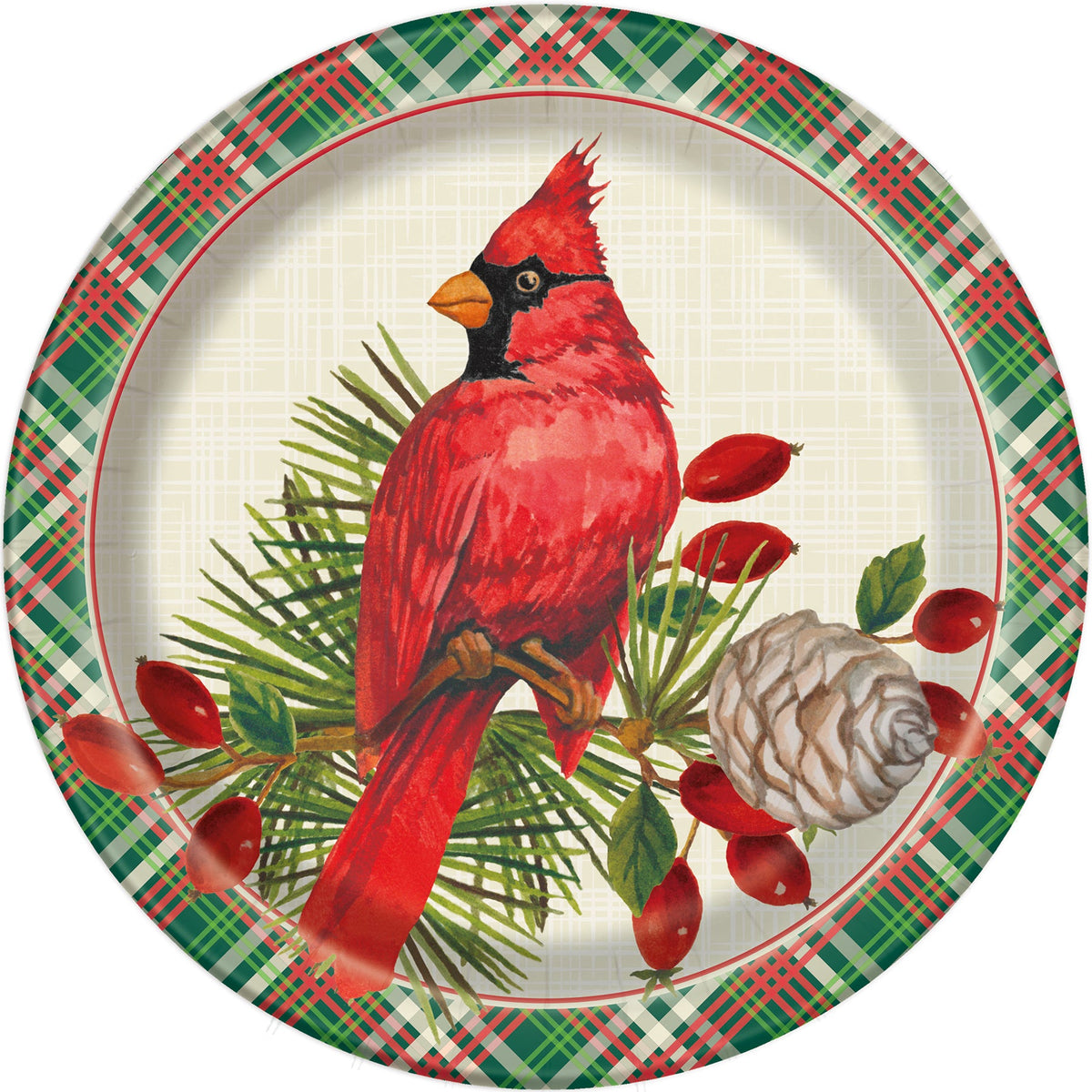 Red Cardinal Christmas 8 Round Paper Plates 9in