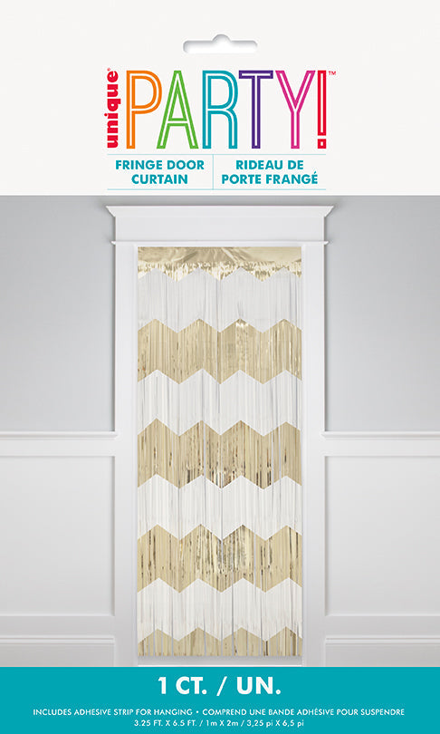 Gold Party Gold and White Scalloped Foil Fringe Door Curtain 3.25x6.5ft
