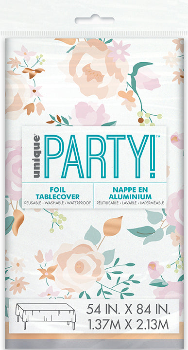 Pink Blooms Bridal Foil Table Cover 54x84in