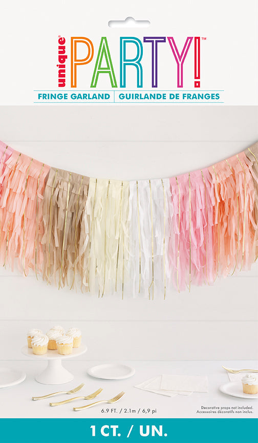 Pink Marble Bridal Layered Tissue Fringe Garland with Foil 82.8in