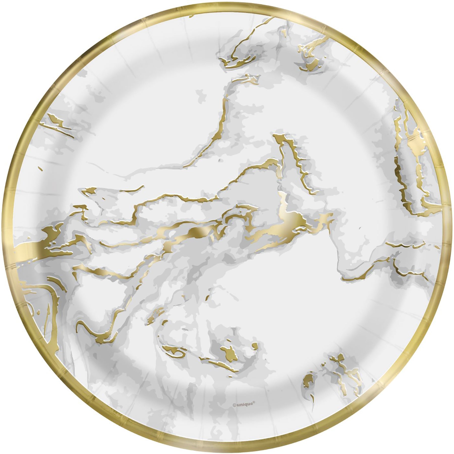 Gold Confetti Celebrate 10 Marble Foil Round Paper Plates 7in