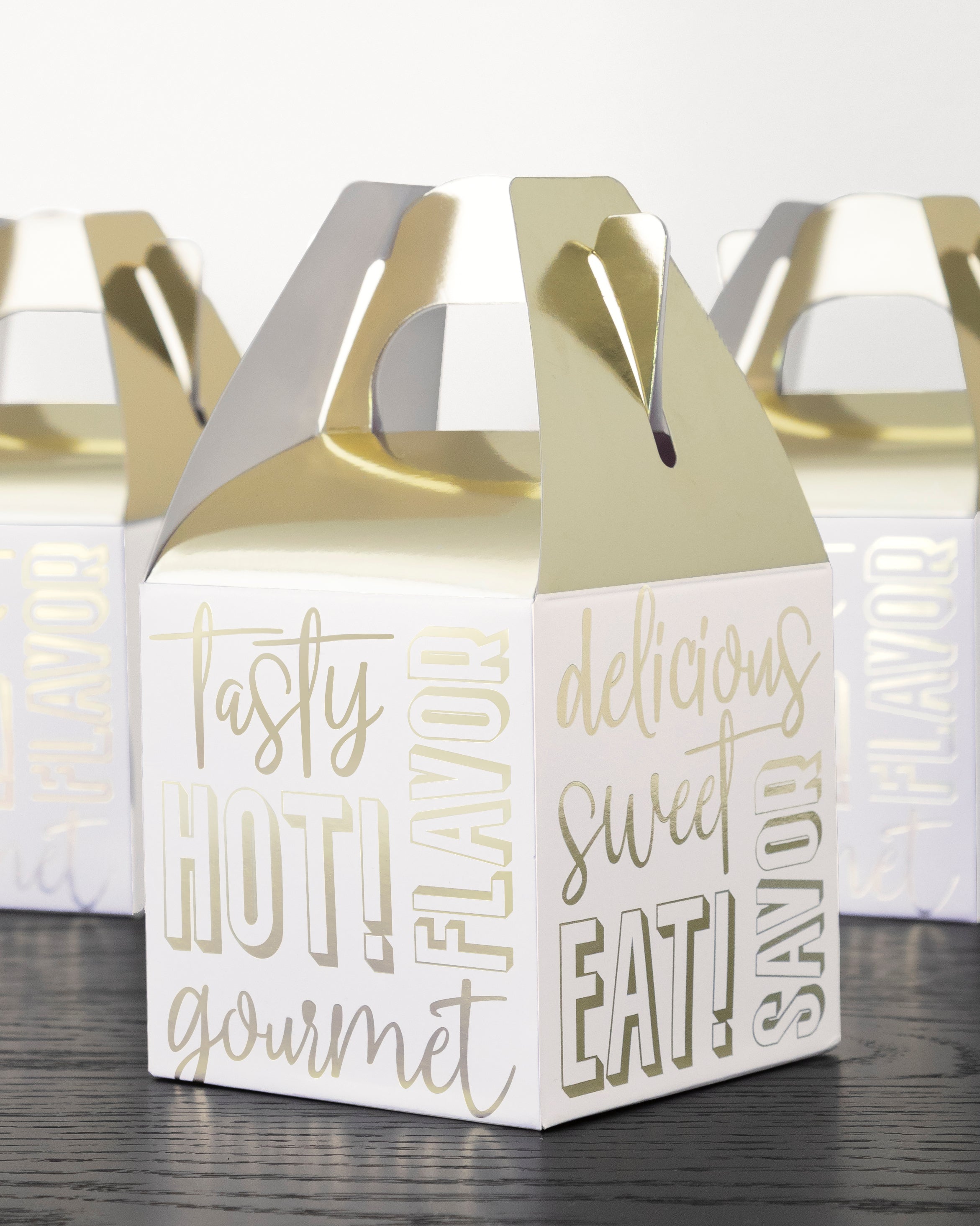 Gold Party 8 Favor Boxes - Gold Foil Cardboard 3x3x3in