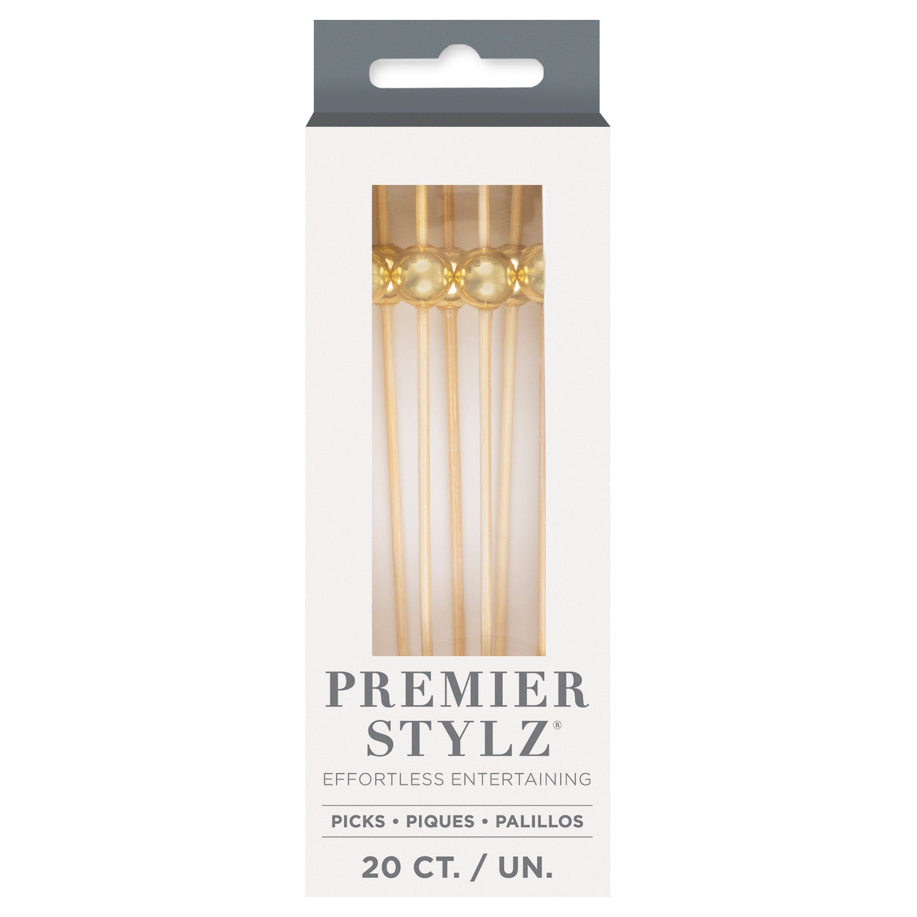 20 Cocktail Picks - Gold Bead and Bamboo 4.8in