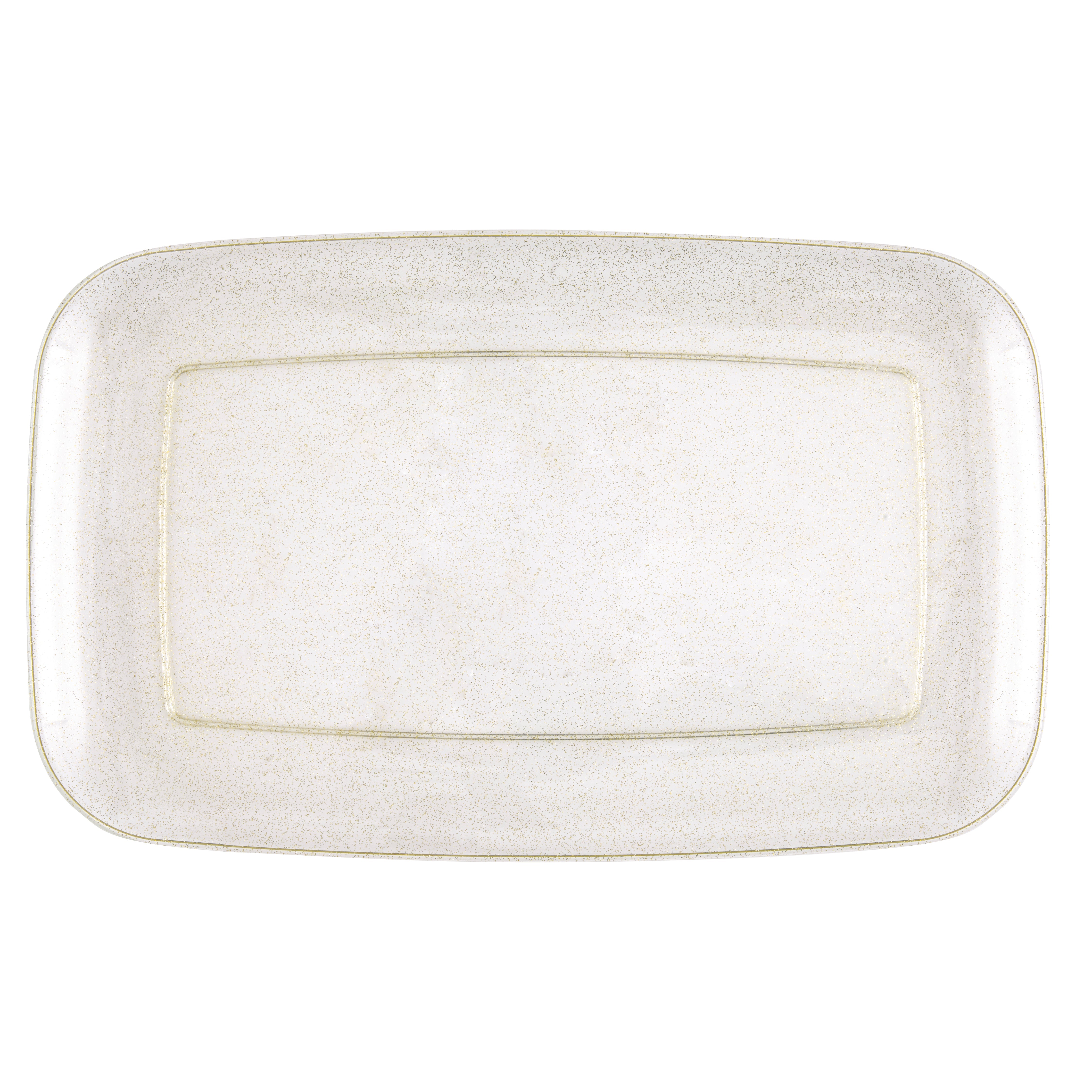 Clear Gold Glitter Plastic Serving Tray 18x11in
