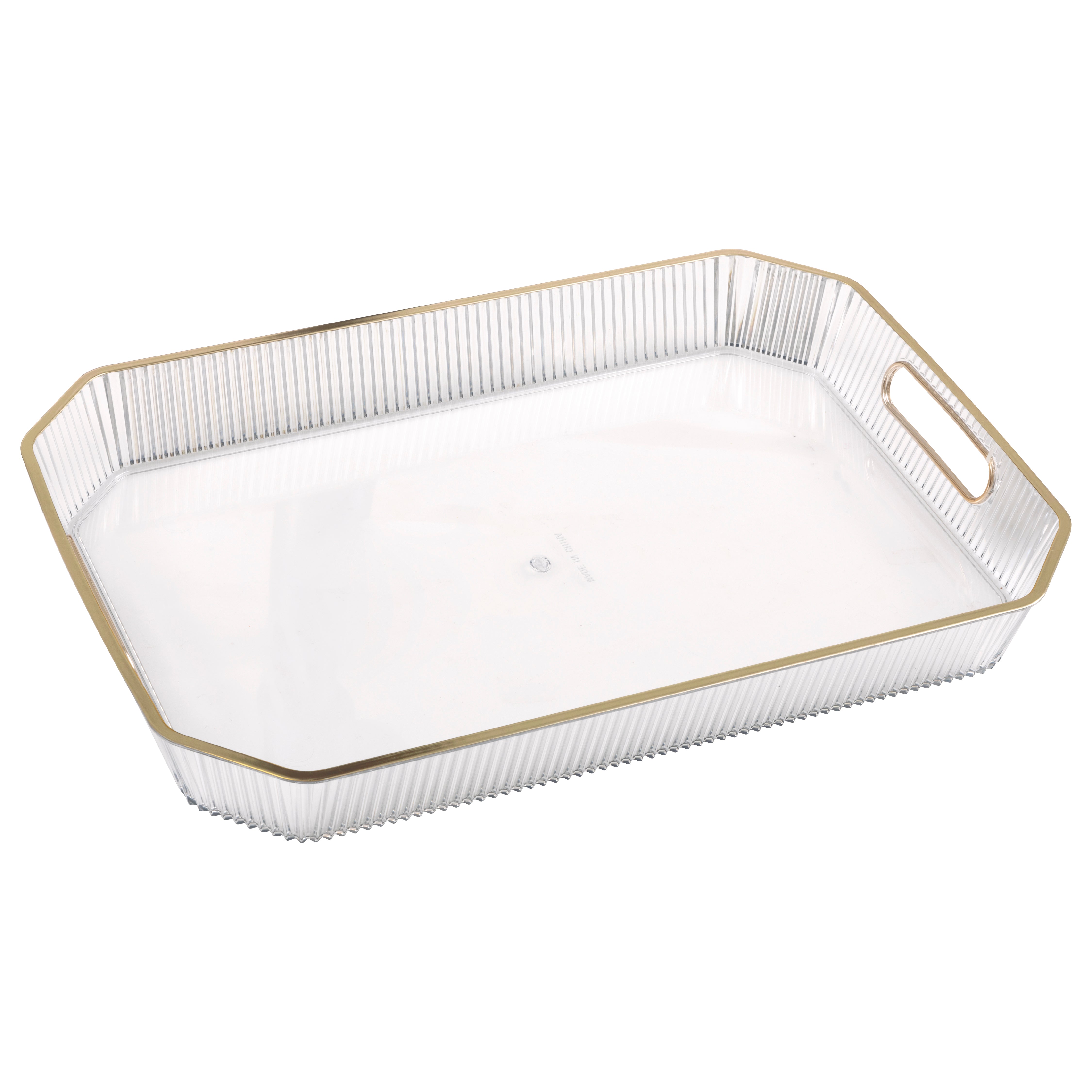 Clear Plastic Serving Tray with Gold Foil Edge 14.5x9.9in