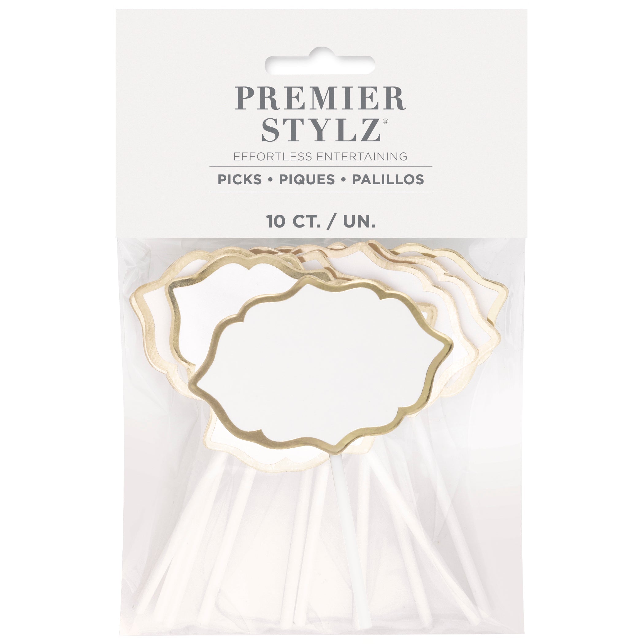 10 Foil Write-on Food Picks with Gold Trim 4.5in