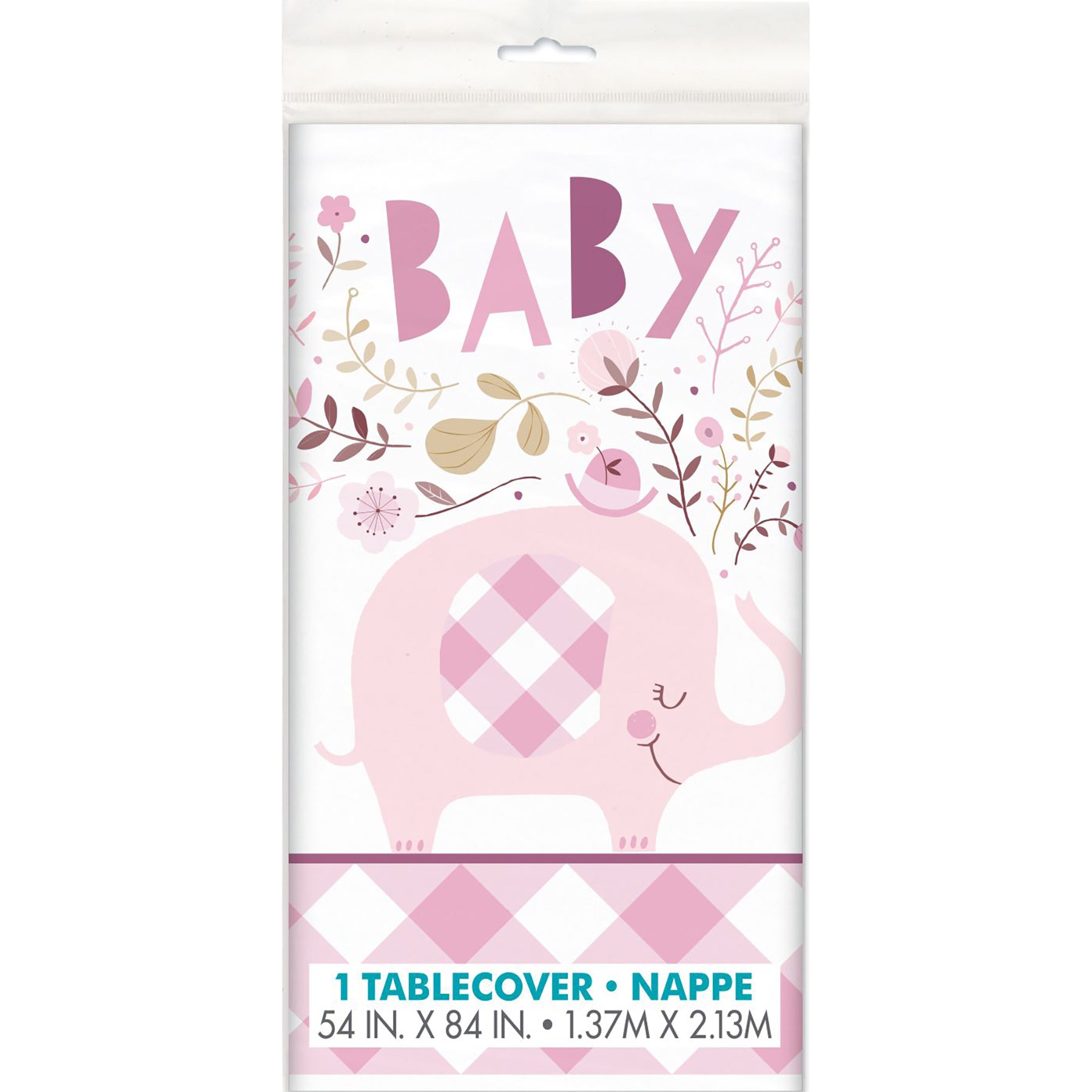 Pink Floral Elephant Plastic Tablecover 54x84in 