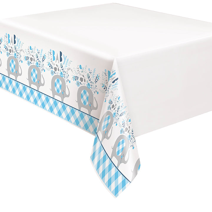 Blue Floral Elephant Plastic Tablecover 54x84in 