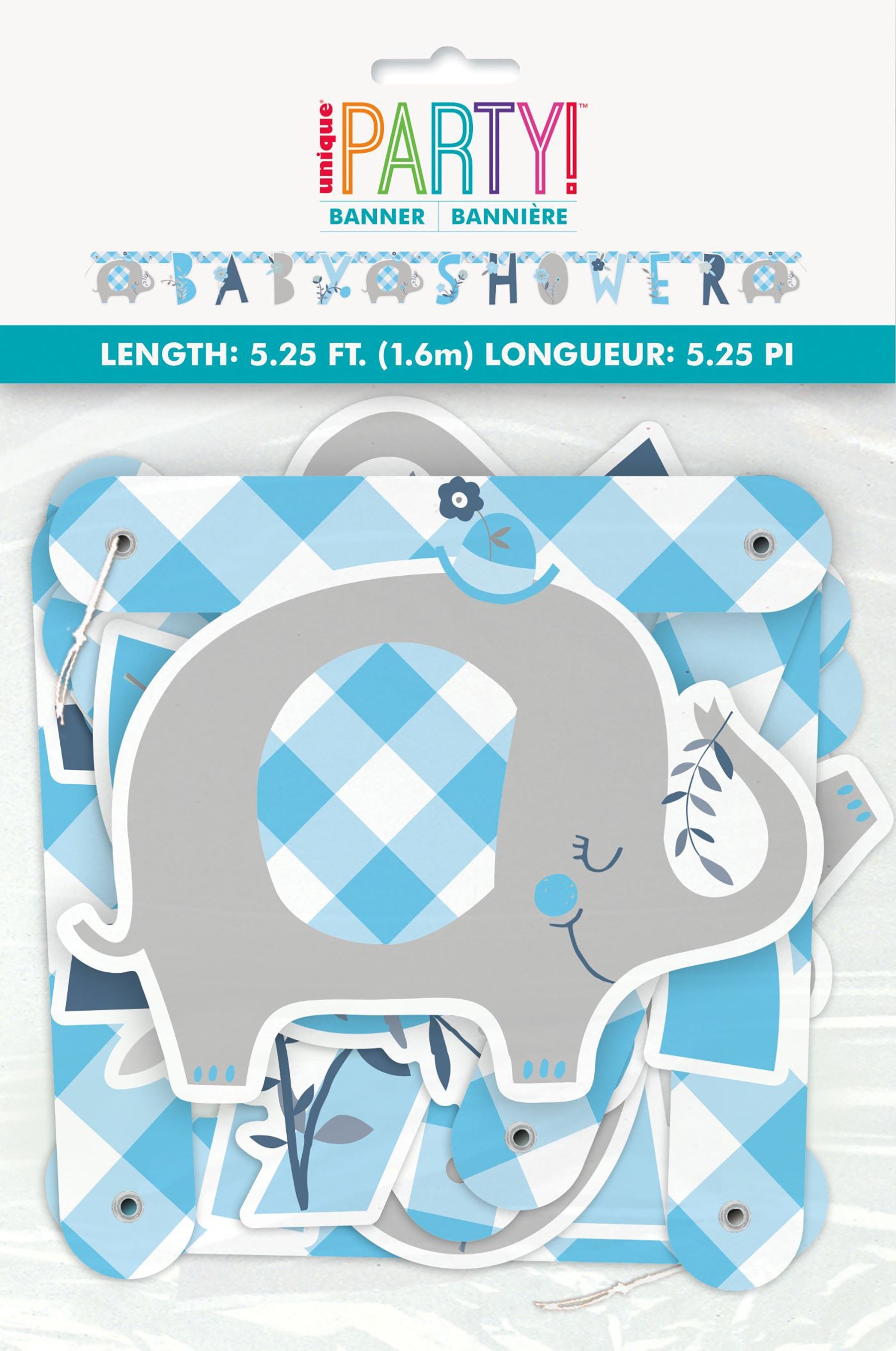 Blue Floral Elephant Jointed Banner 63in