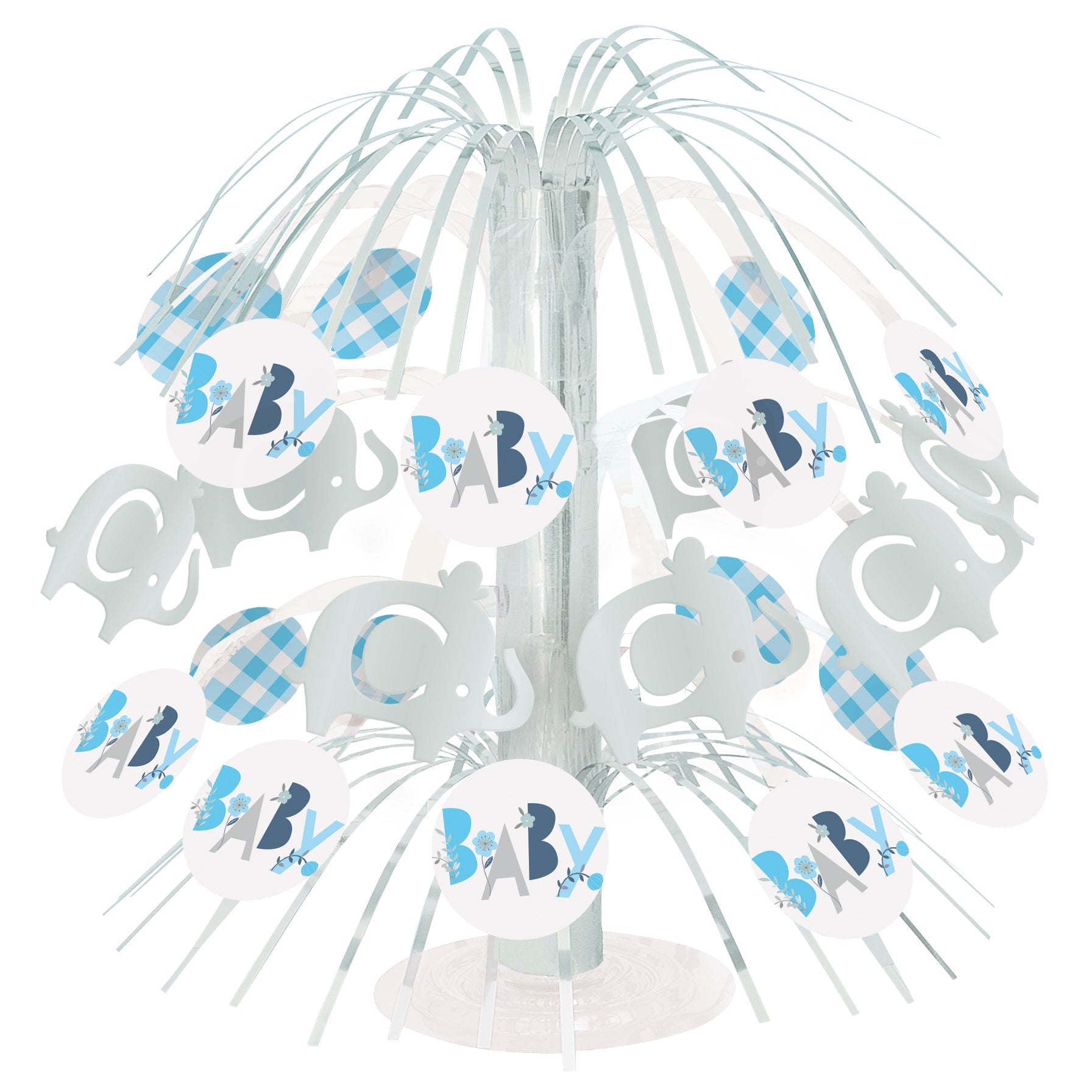 Blue Floral Elephant Foil Cascade Centerpiece 8.5in