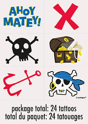 Ahoy Pirate 24 Temporary Tattoos 1.5x2in each 