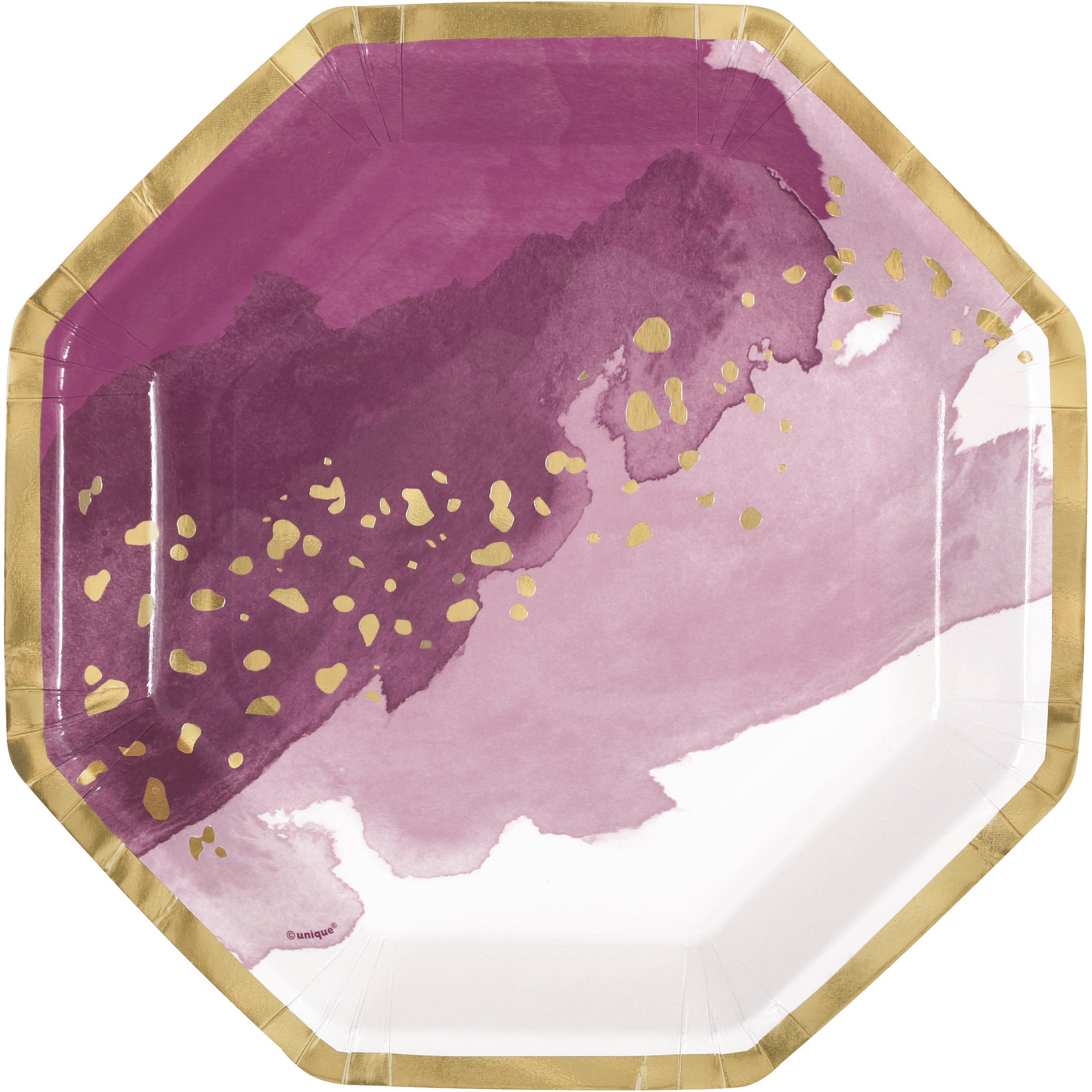 Modern Gold and Purple 8 Octagon Paper Plates with Foil 8.25in