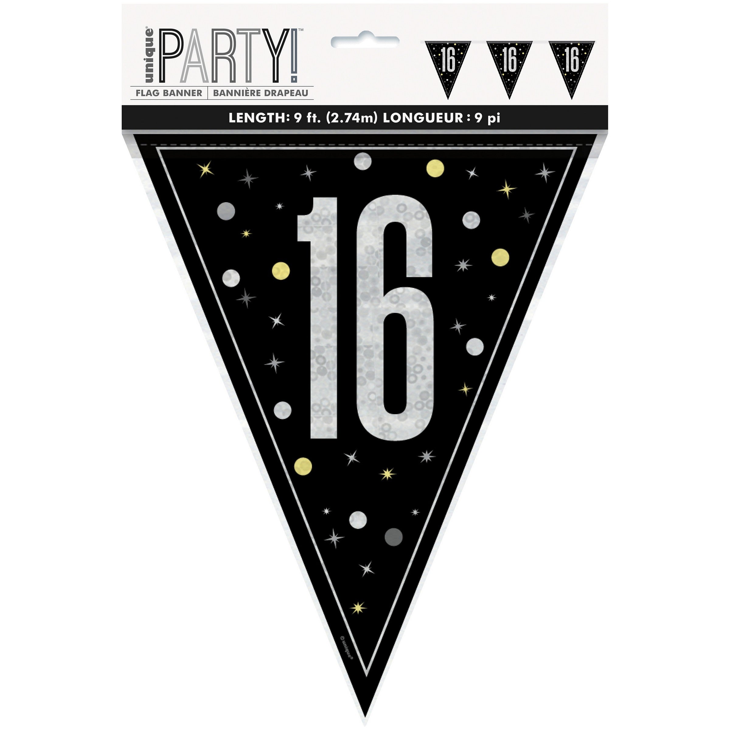 Age 16 Black Flag Banner  Plastic 108in