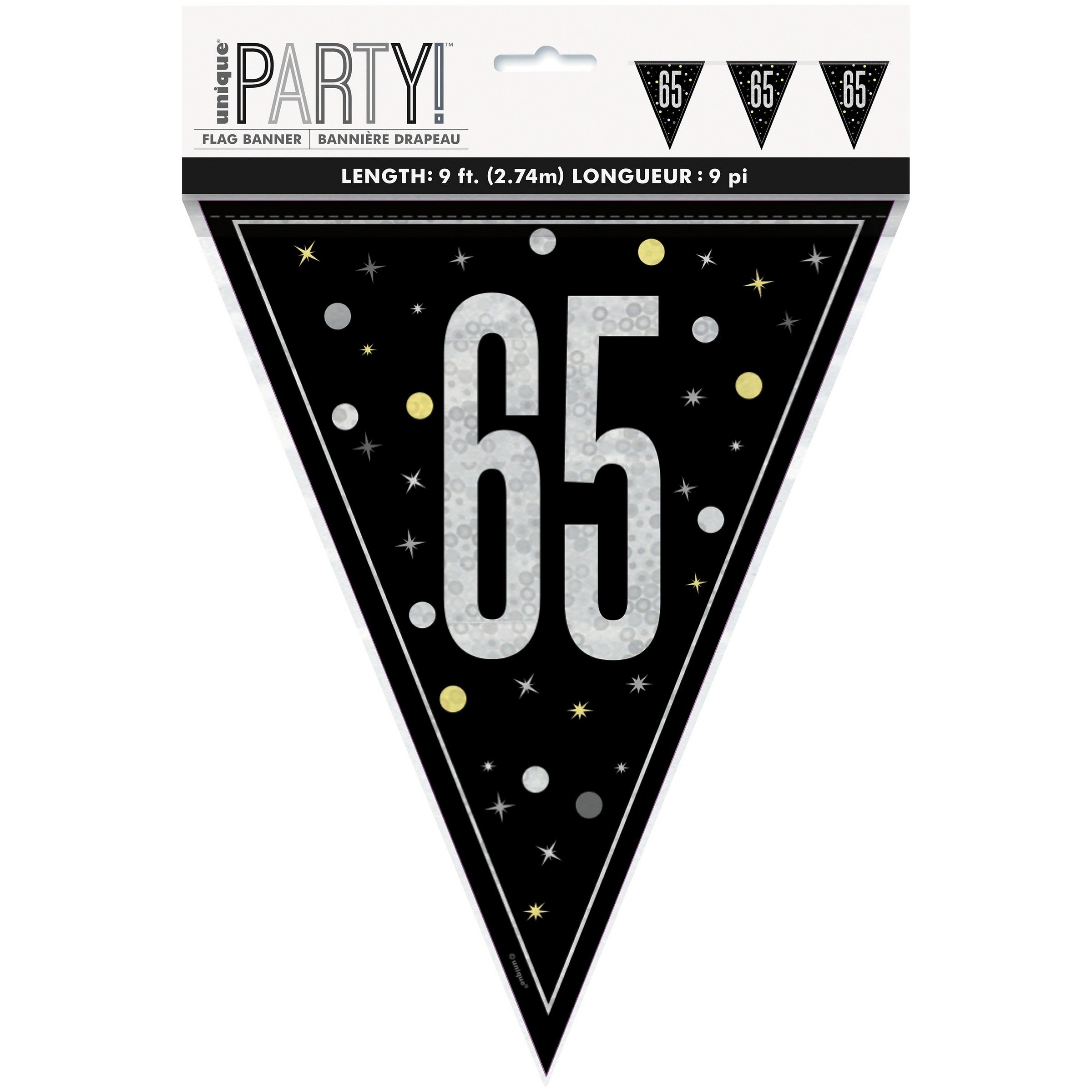 Age 65 Black Flag Banner  Plastic 108in