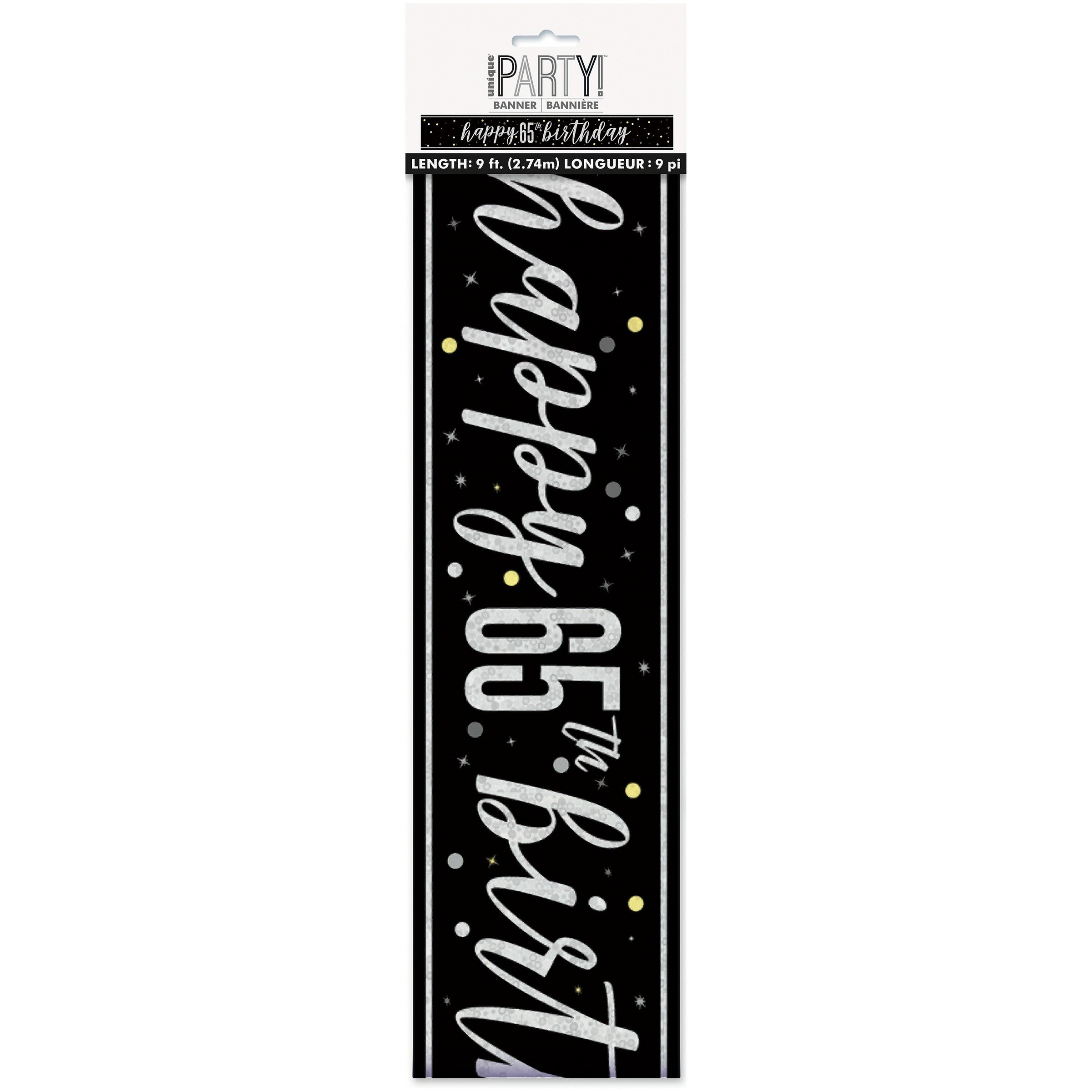 Age 65 Black Plastic Banner 108in