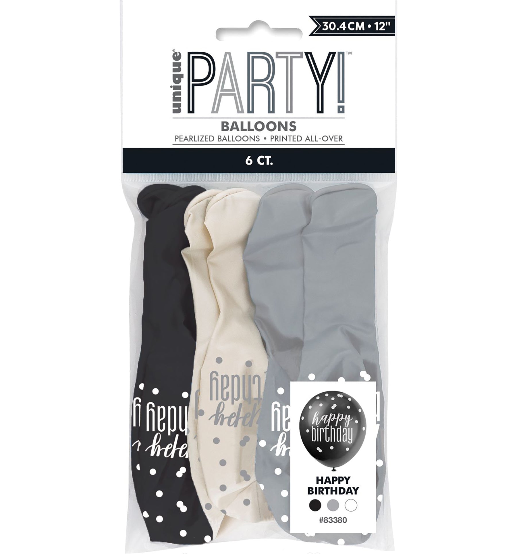 Happy Birthday Black 6 Printed Latex Balloons 12in