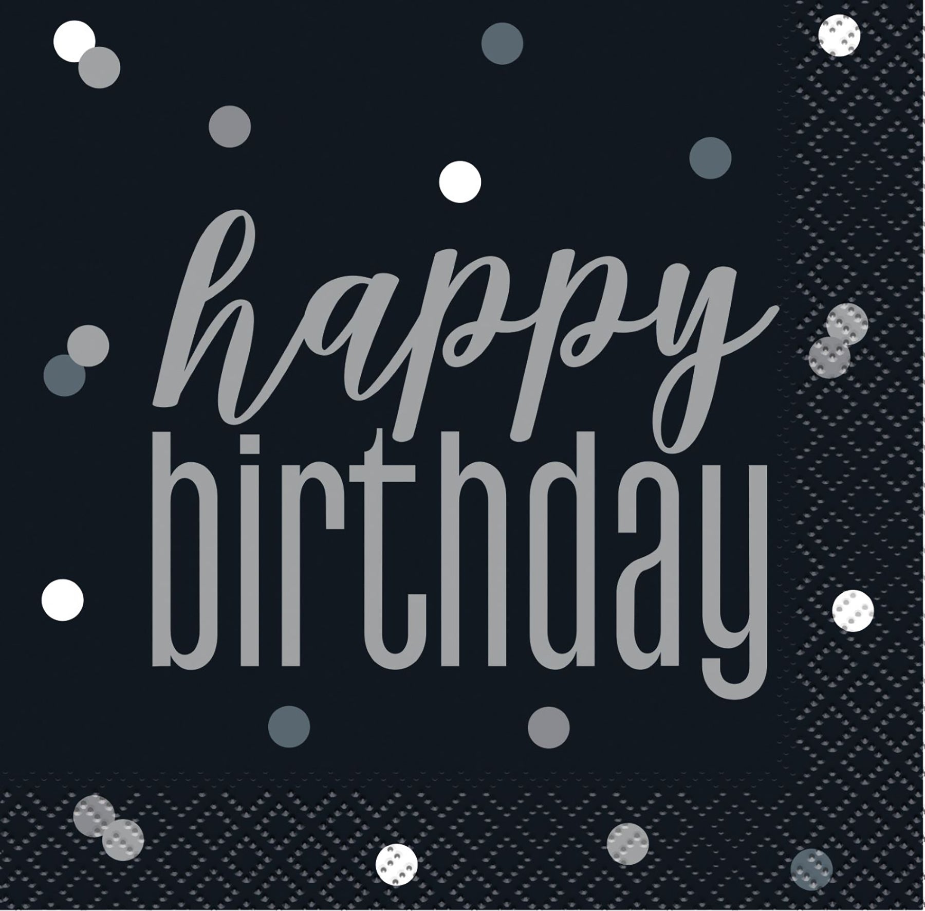 Happy Birthday Black 16 Beverage Napkins 2 Ply 9.75x9.75in 