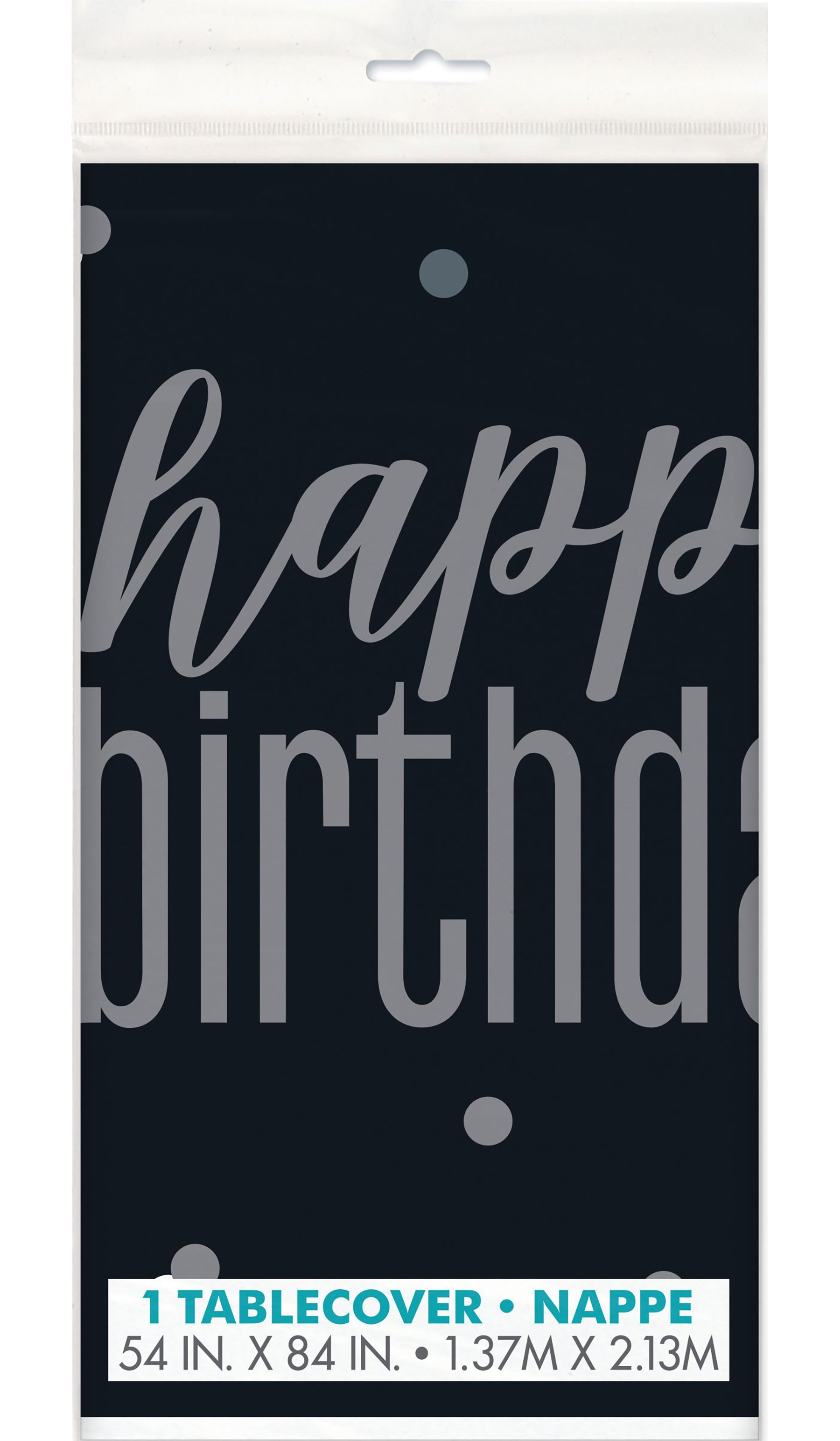 Happy Birthday Black Plastic Tablecover 54x84in 