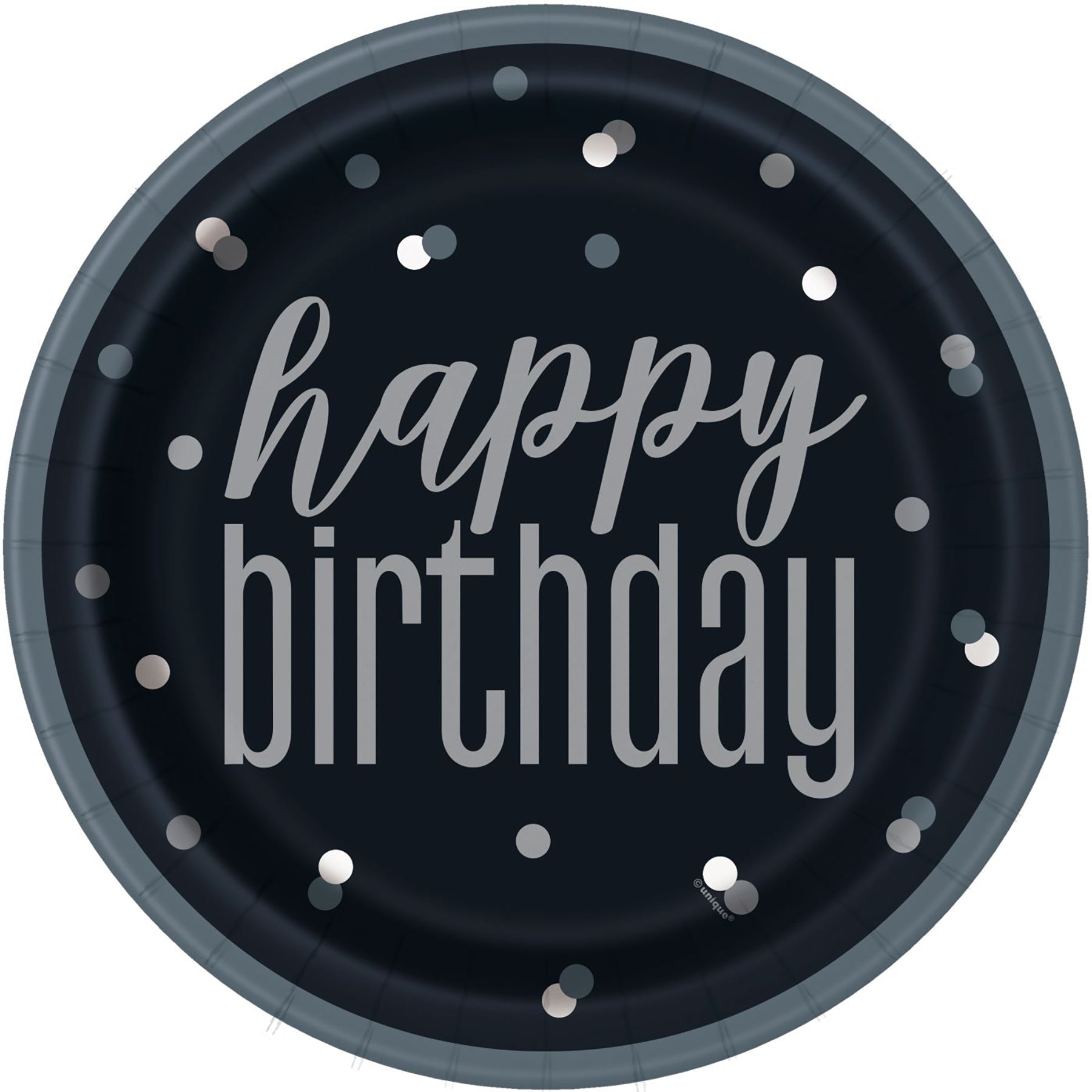 Happy Birthday Black 8 Round Paper Plates 9in