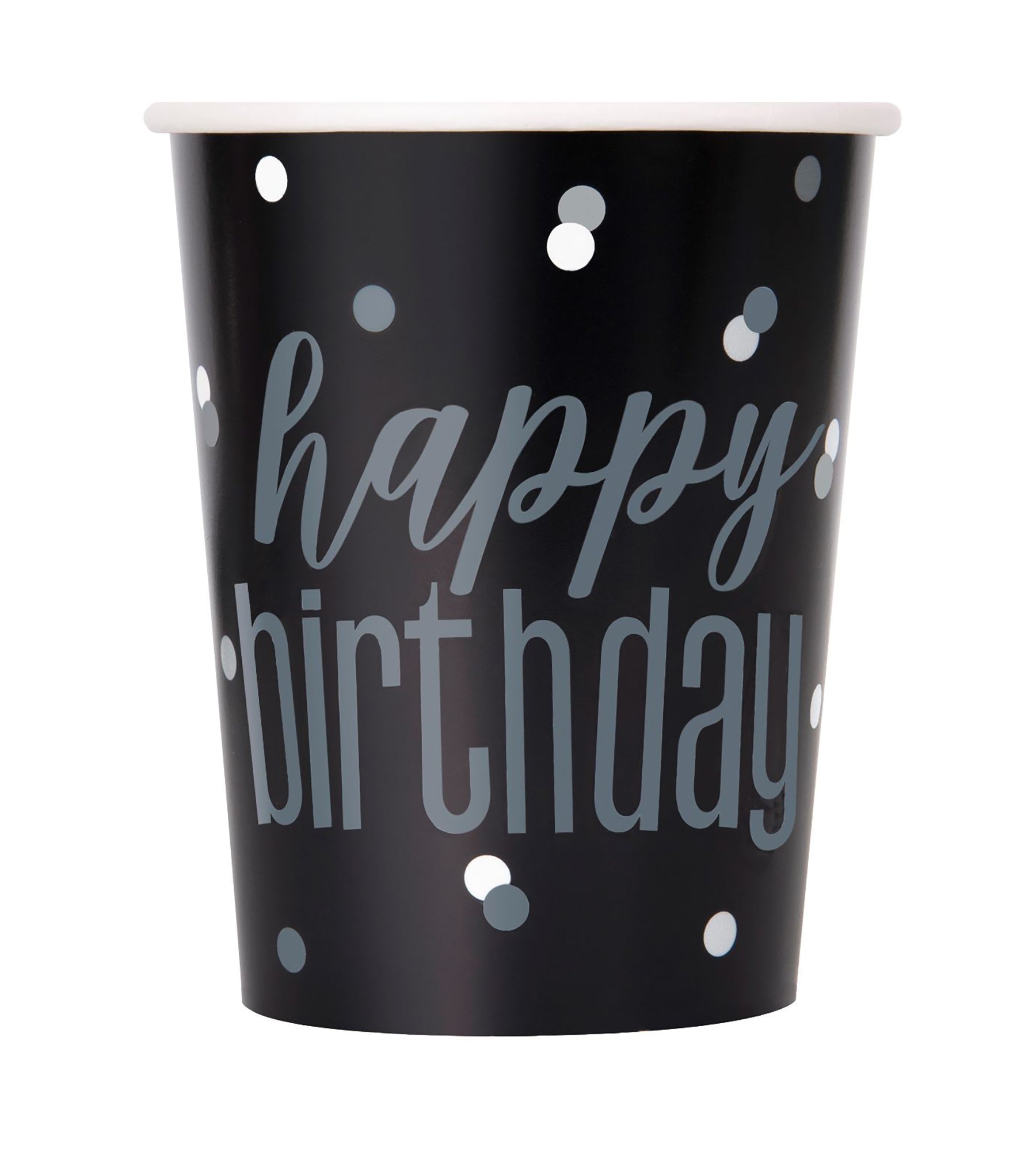 Happy Birthday Black 8 Paper Cups 9oz