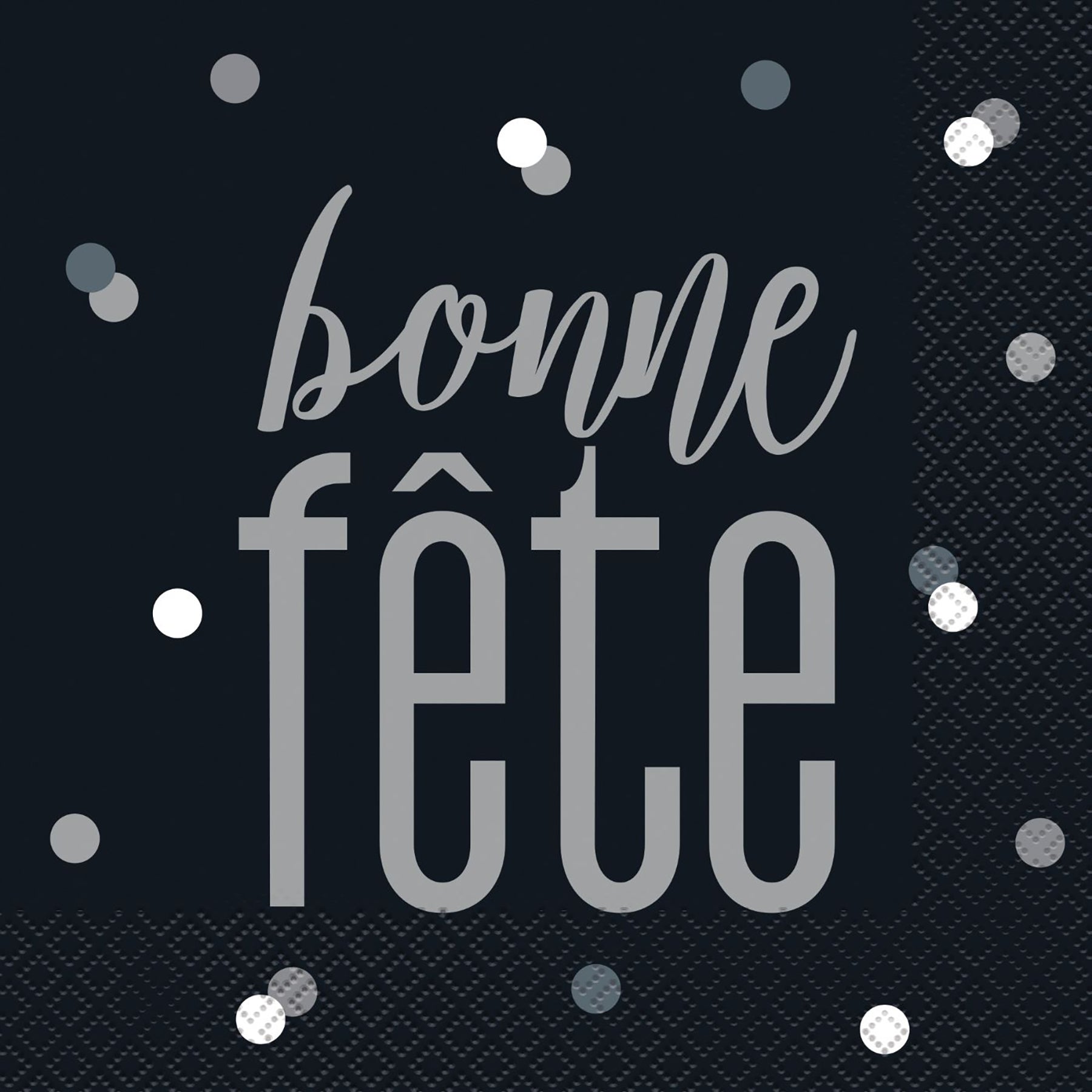 Bonne Fête Black and Silver 16 Luncheon Napkins 2 Ply 12.75x12.75in