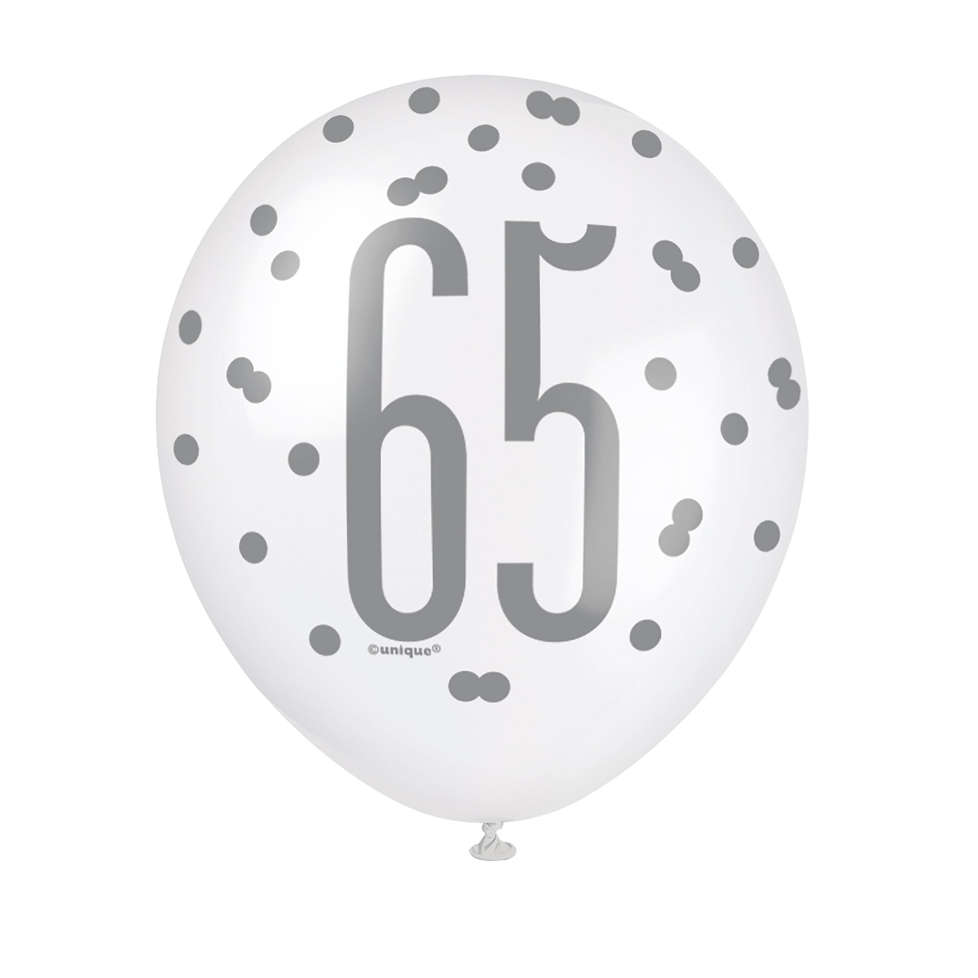 Age 65 6 Pearlized Latex Balloons 12in Black Silver and White