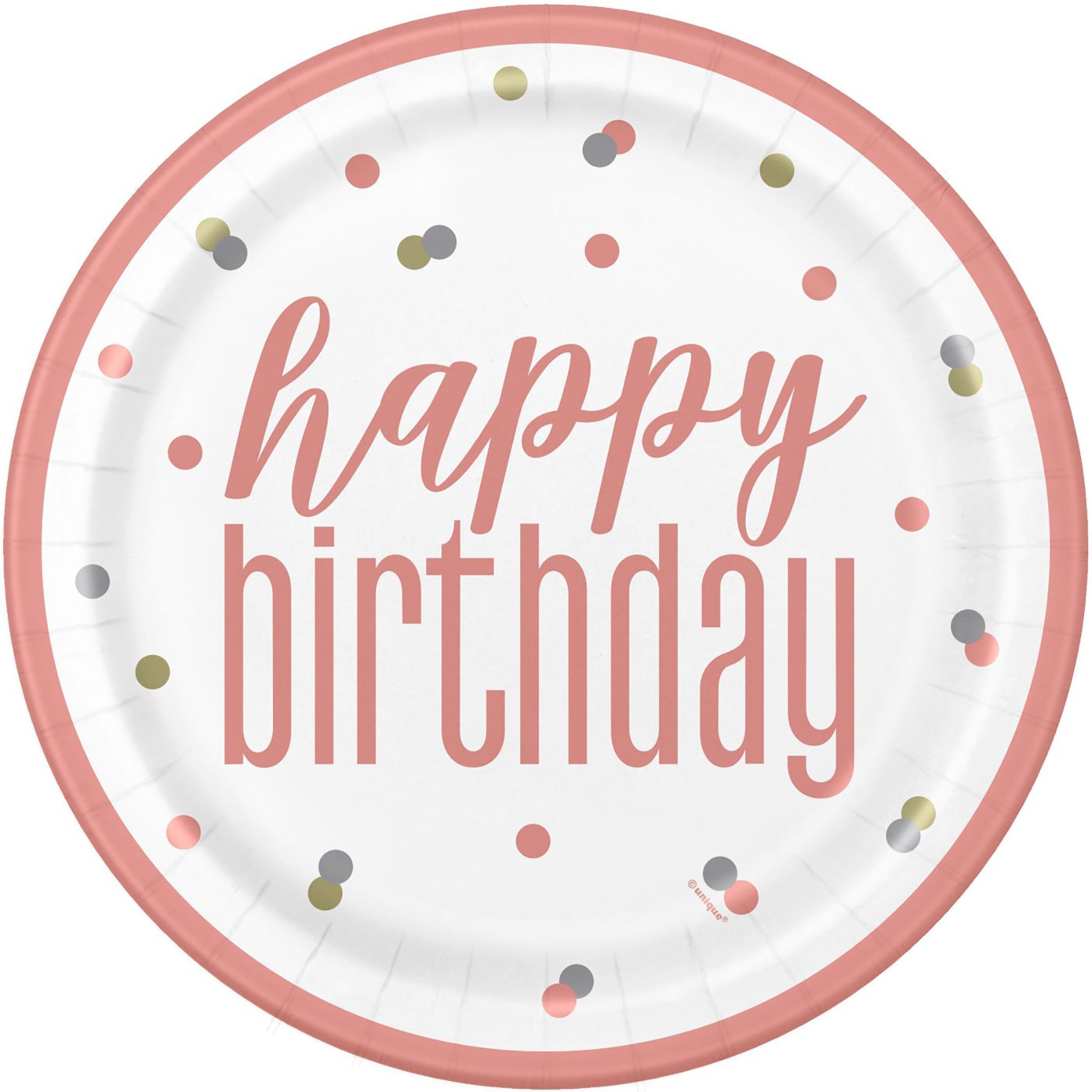 Happy Birthday Pink 8 Round Paper Plates 9in