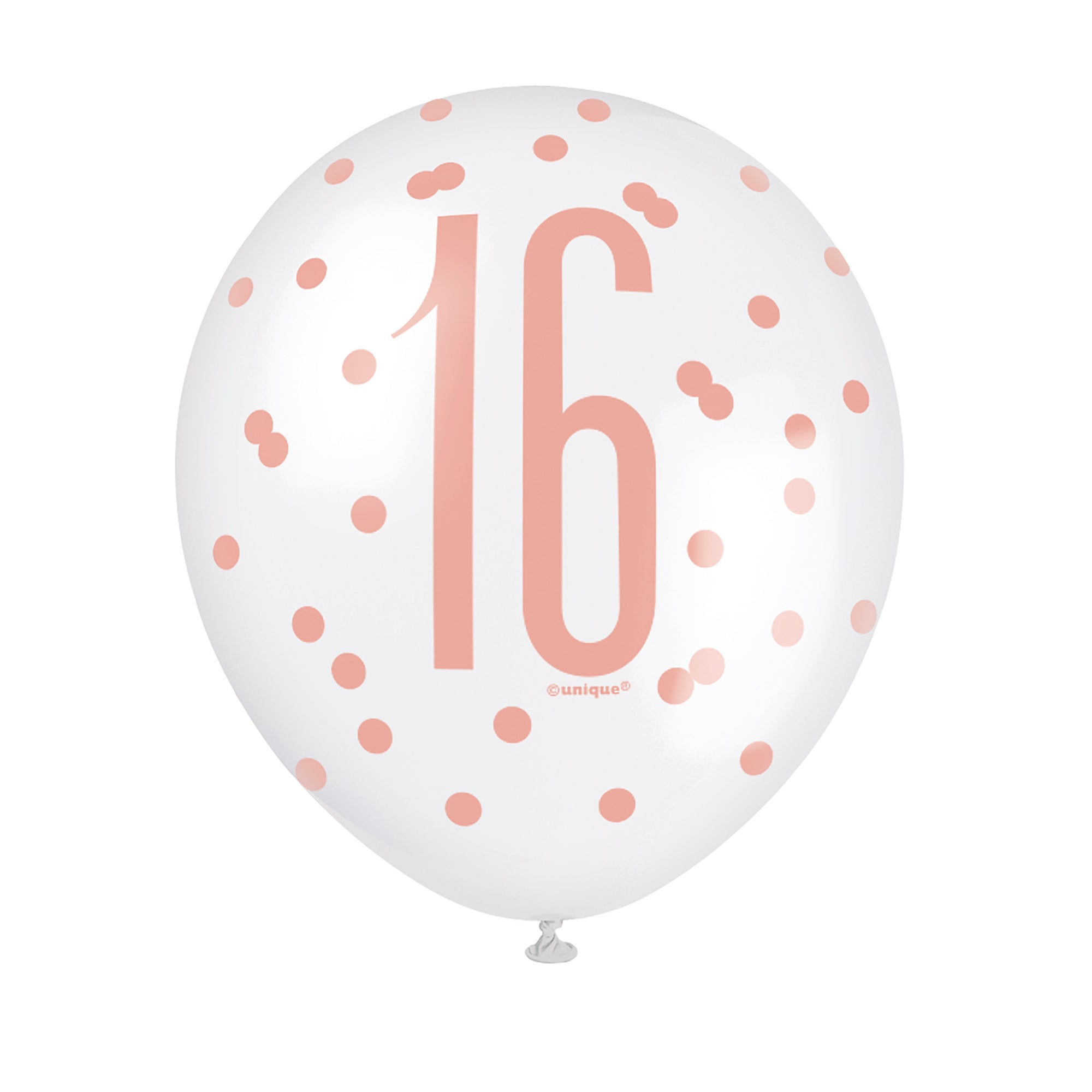 Age 16 6 Printed Latex Balloons 12in Pink and White