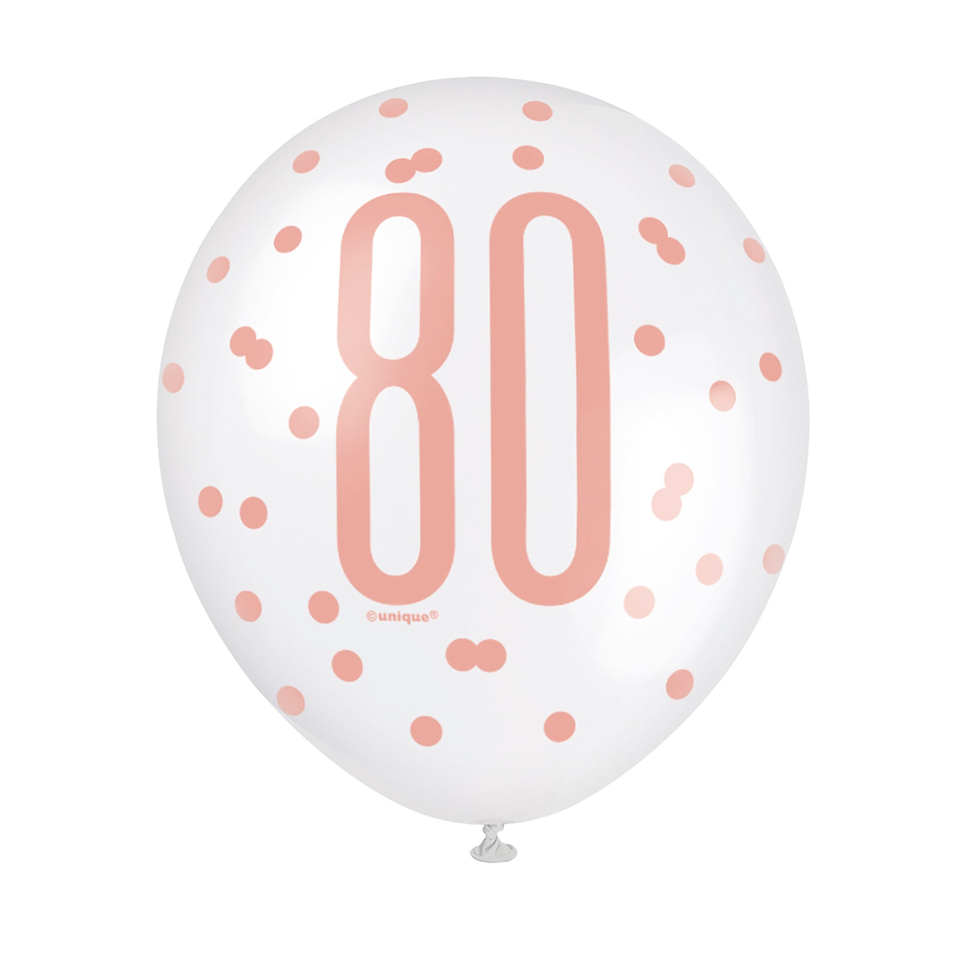 80 Ans 6 Ballons Latex 12po Imprimés Rose et Blanc 