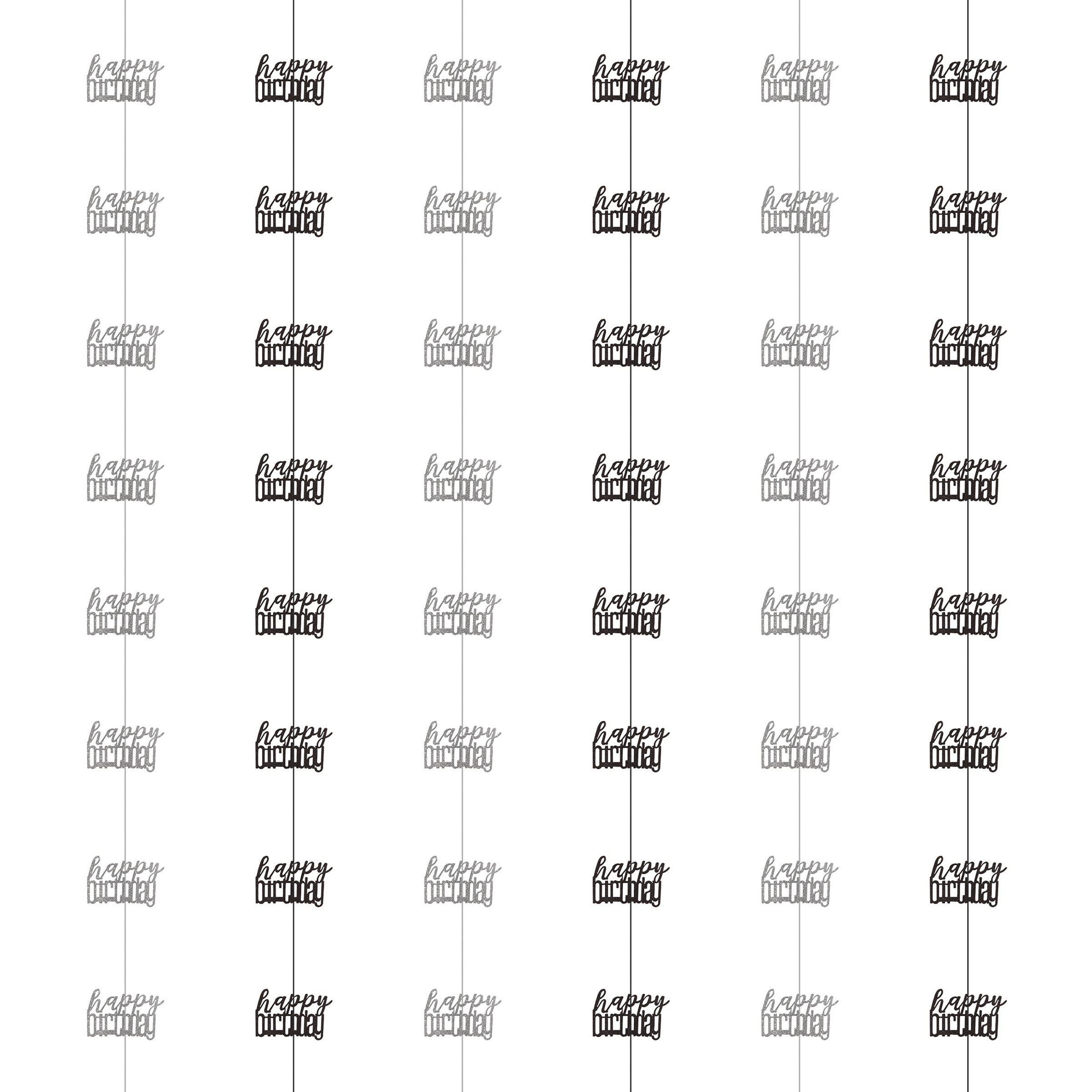 Happy Birthday Noir 6 Décorations Suspendues en Carton Brillant 60po