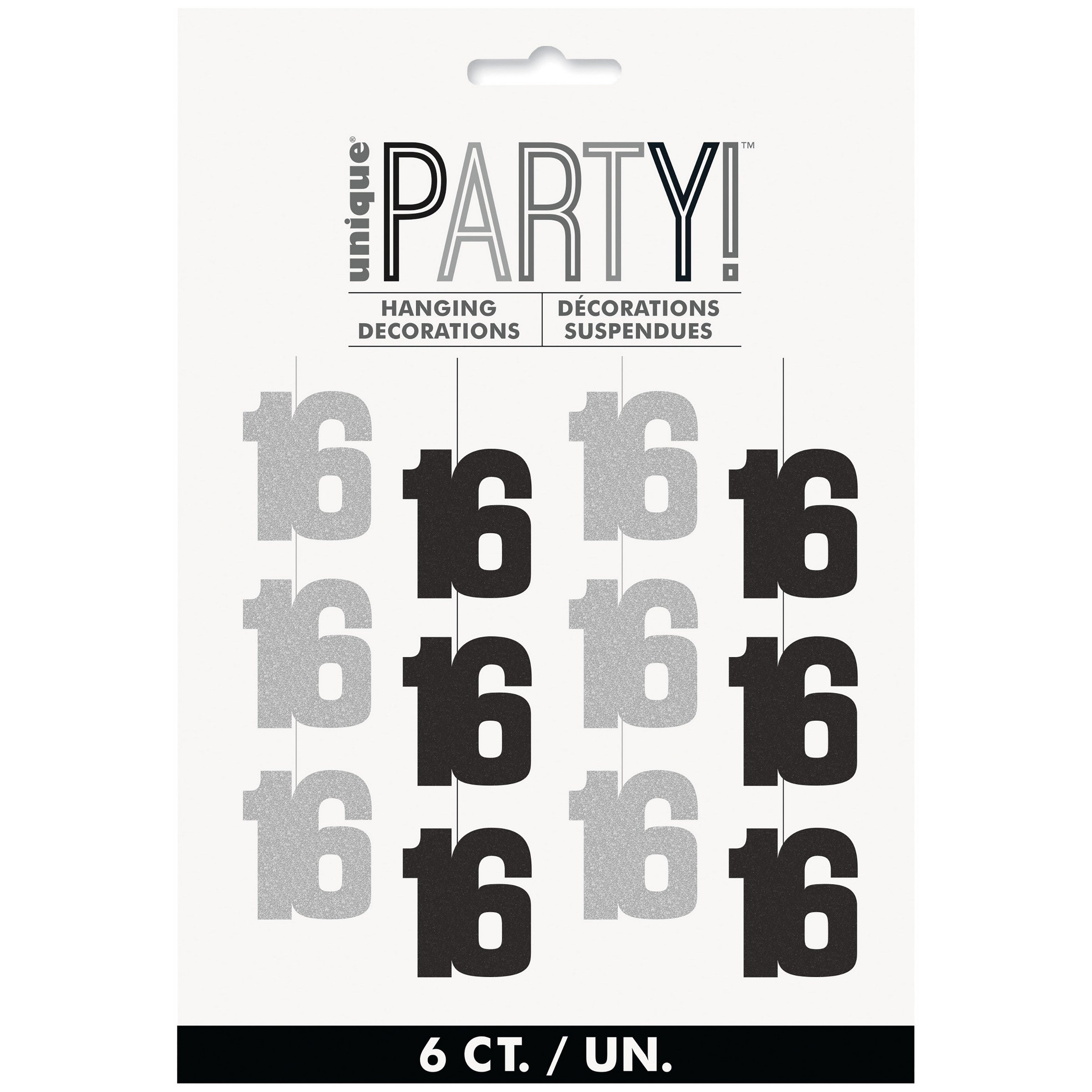 Age 16 Black 6 Glitter Hanging Decorations 60in