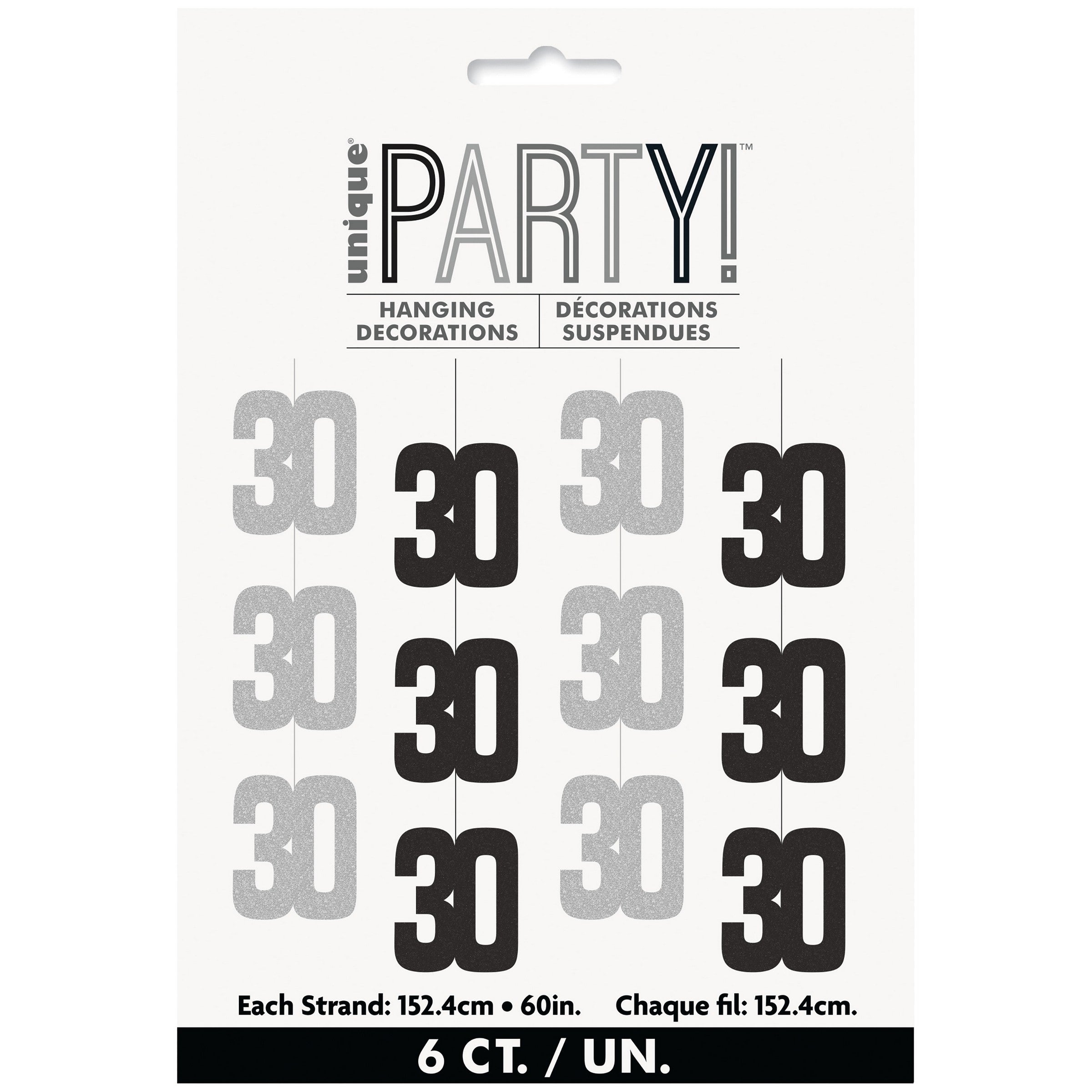 Age 30 Black 6 Glitter Hanging Decorations 60in