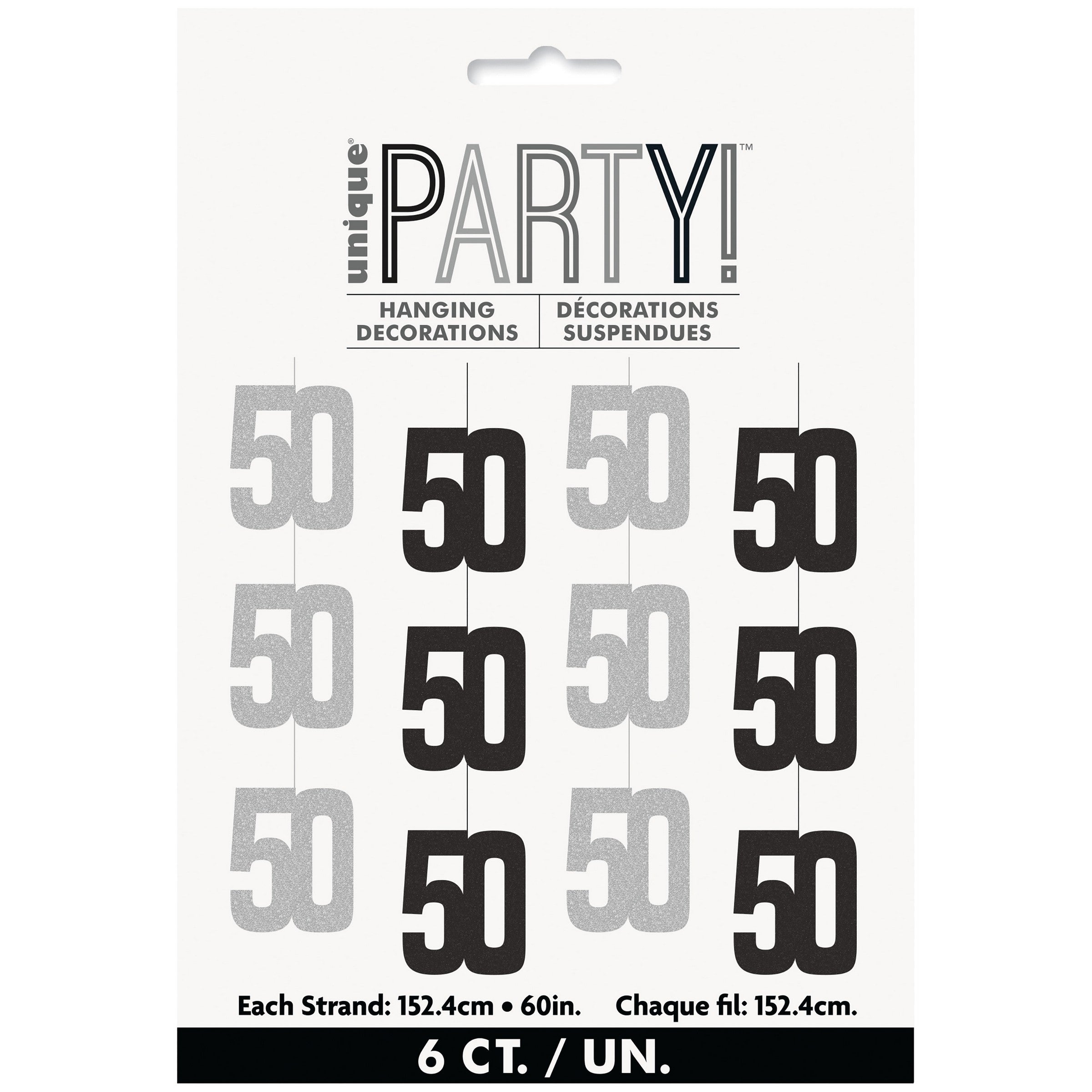 Age 50 Black 6 Glitter Hanging Decorations 60in