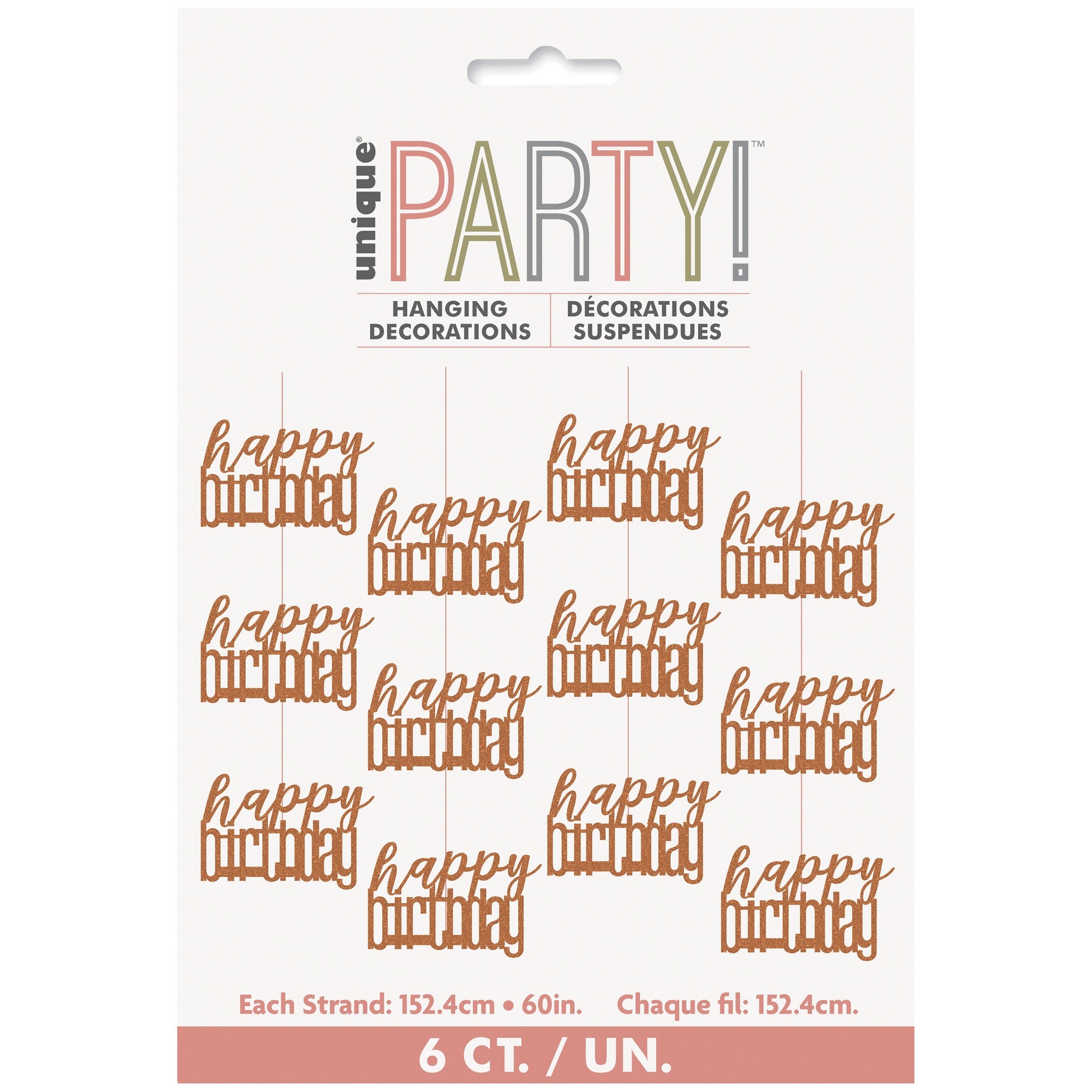 Happy Birthday Pink 6 Glitter Hanging Decorations 60in