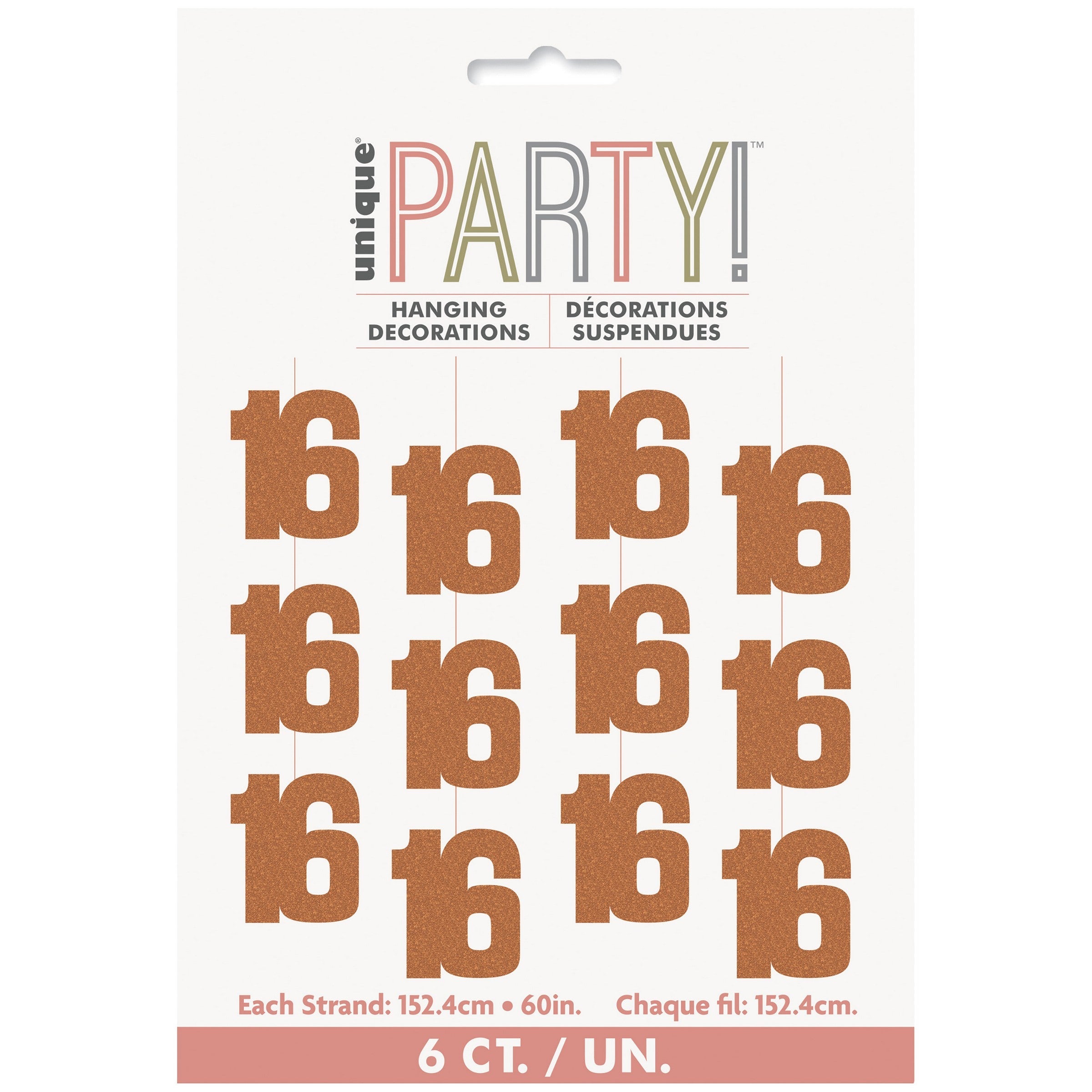 Age 16 Pink 6 Glitter Hanging Decorations 60in