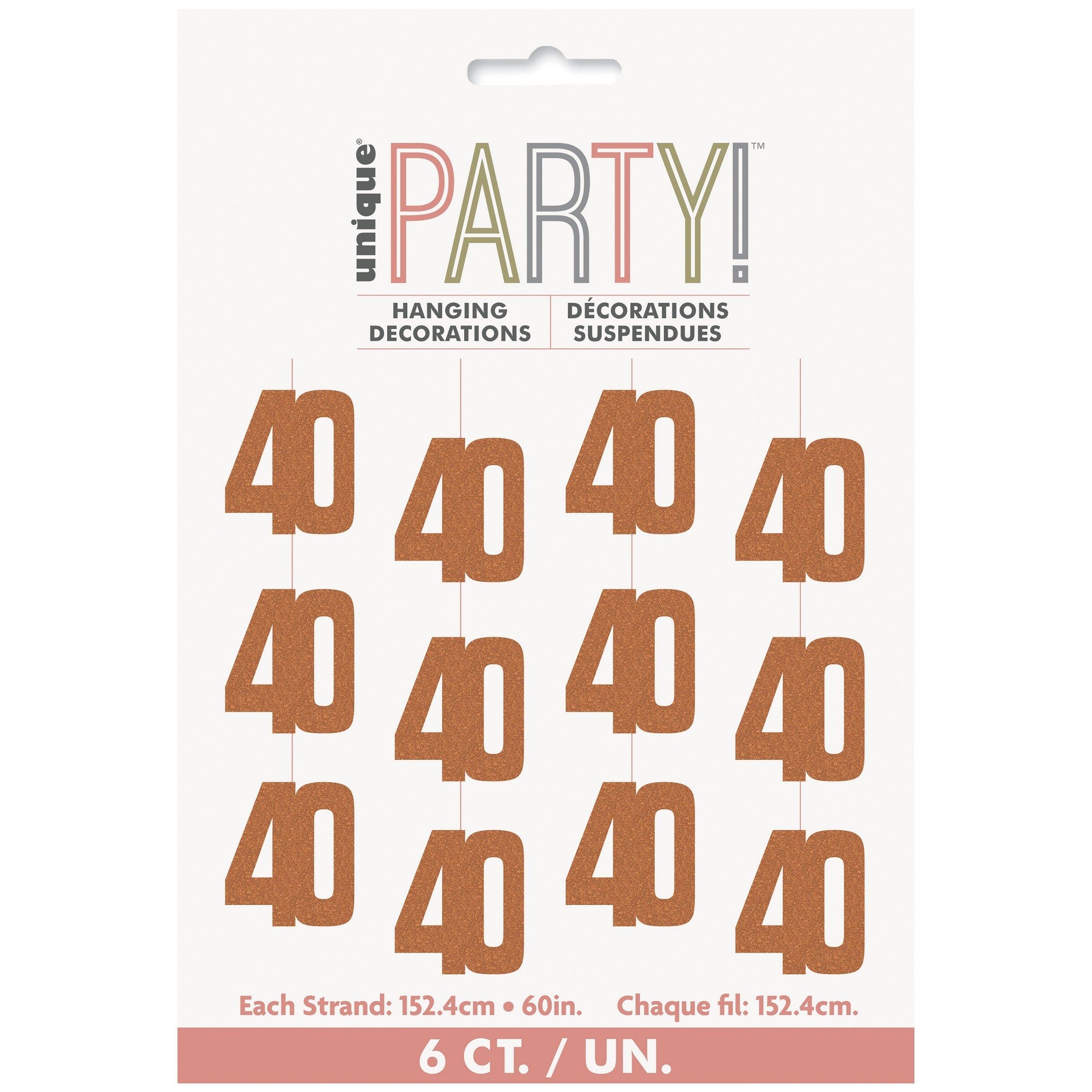 Age 40 Pink 6 Glitter Hanging Decorations 60in