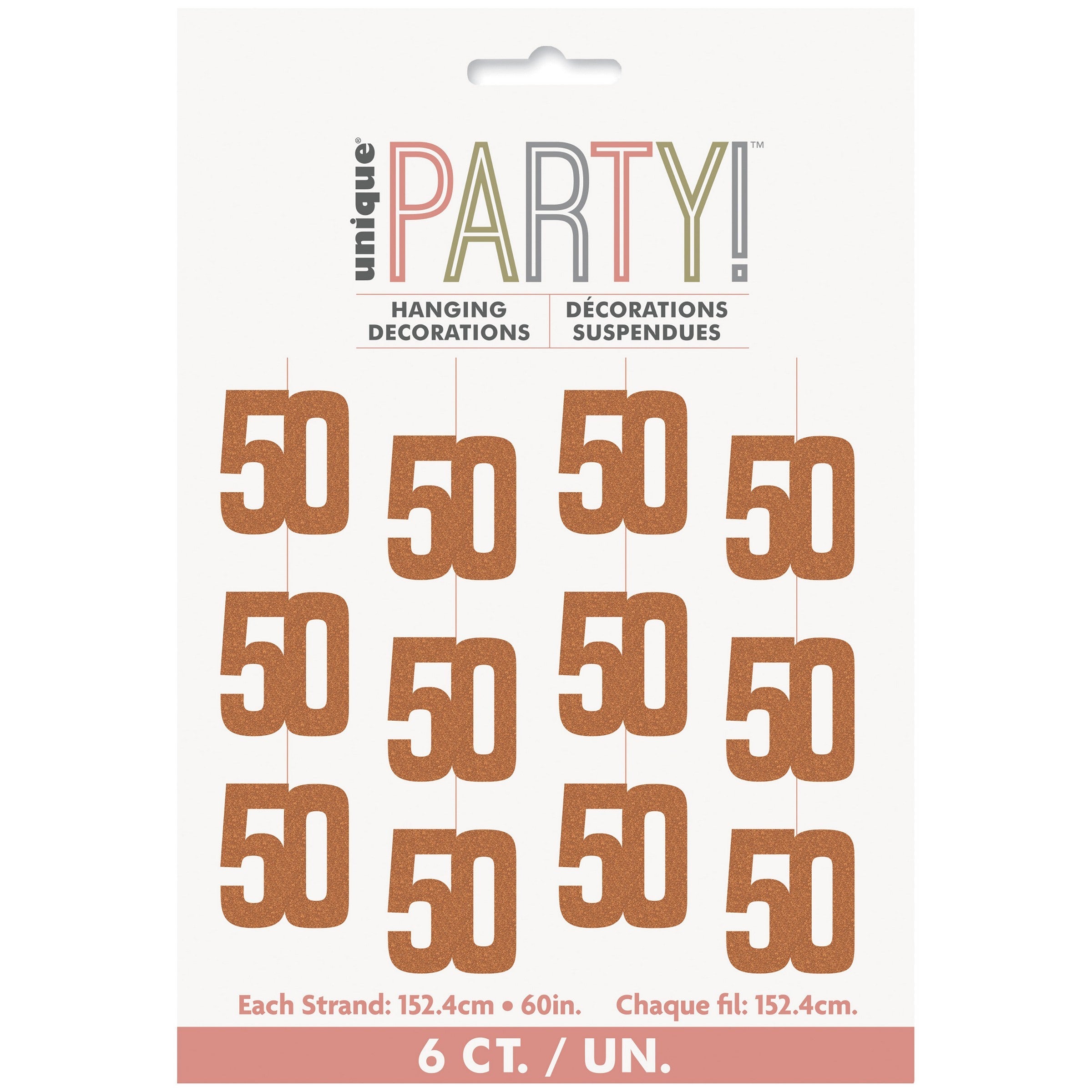 Age 50 Pink 6 Glitter Hanging Decorations 60in