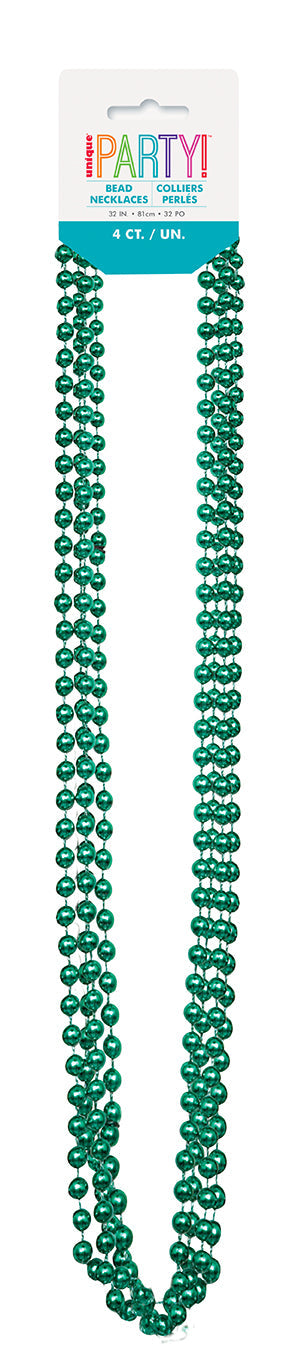 4 Green Metallic Bead Necklaces 32in