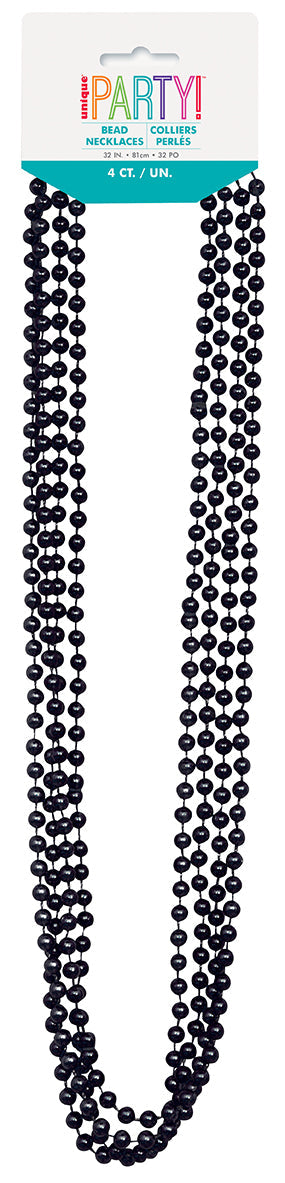 4 Black Metallic Bead Necklaces 32in