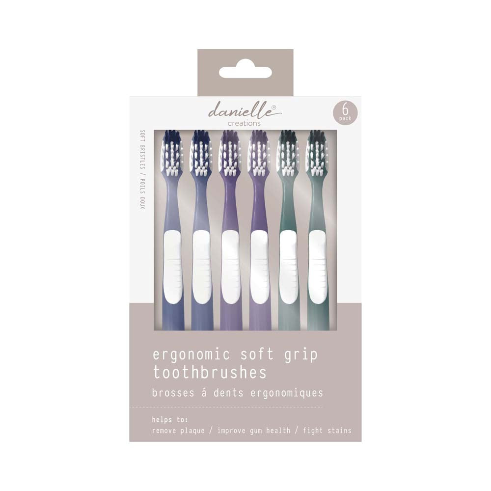 Danielle Creations 6 Ergonomic Soft Grip Toothbrushes 7.75in