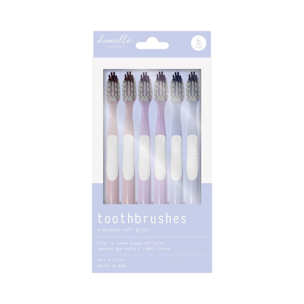 Danielle Creations 6 Ergonomic Soft Grip Toothbrushes 7.75in