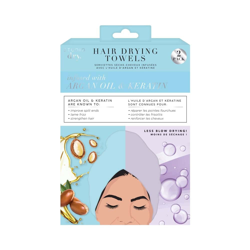 Studio Dry 2 Hair Drying Towels - Argan Oil and Keratin - 100% Polyester 