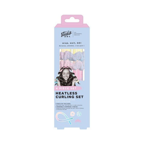 Studio Dry 4pcs Heatless Curling Set - Includes: Satin Foam Wrap, Hair Claw Clip, 2 Satin Scrunchies