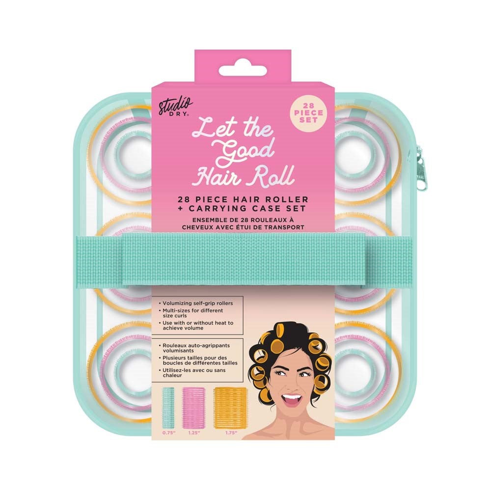 Studio Dry 28pcs Hair Roller Set with 6x6x2.75in Carrying Case 