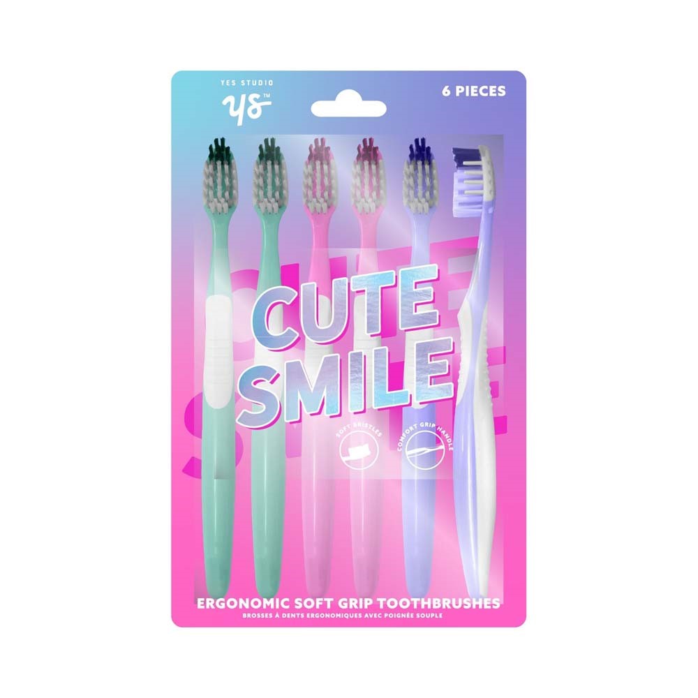 Yes Studio 6 Ergonomic Soft Grip Toothbrushes 7.5in