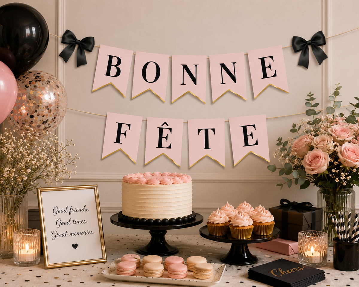 Oui Party Chic Pink Bonne Fête Banner 10cm x 13cm x 300cm