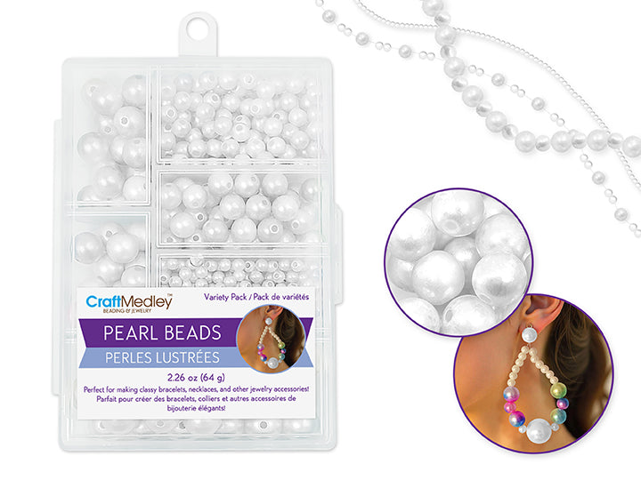 Dyed Gloss Pearl Beads 4/6/8/10/12mm Assorted 64g in Box White
