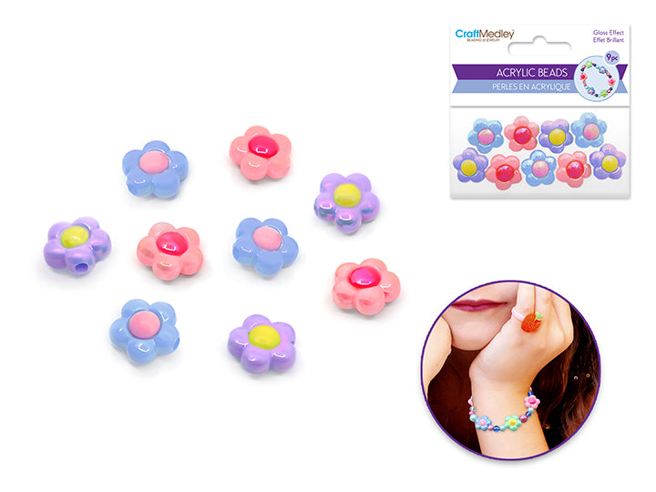 Acrylic Puffy Daisy Beads 15mm 9pc Multi-Pack Delicate