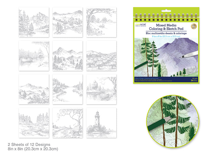 Coloring Sketch Pad 8x8in 250gsm 24 Sheets Landscape